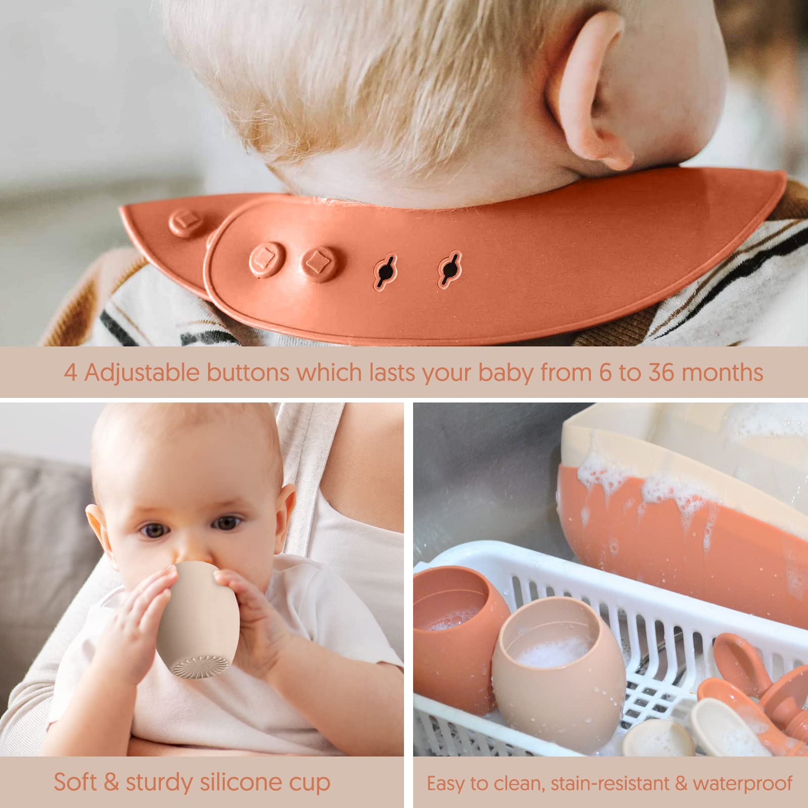 **Baby Silicone Feeding Set - 8-Piece Infant Utensils for Baby-Led Weaning, Includes Silicone Bibs & Spill-Proof Cups for Boys & Girls - Soft, BPA-Free & Waterproof for Mess-Free Mealtime - Perfect for High Chairs, Travel & Daycare**