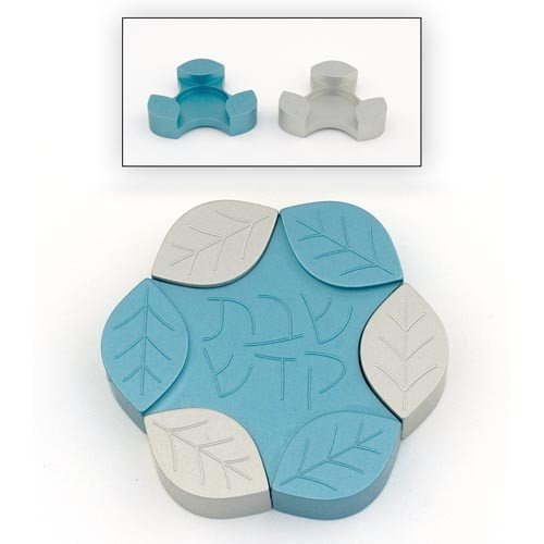 Elegant Teal Leaf-Shaped Shabbat Candlesticks - 8cm x 2cm (3.2