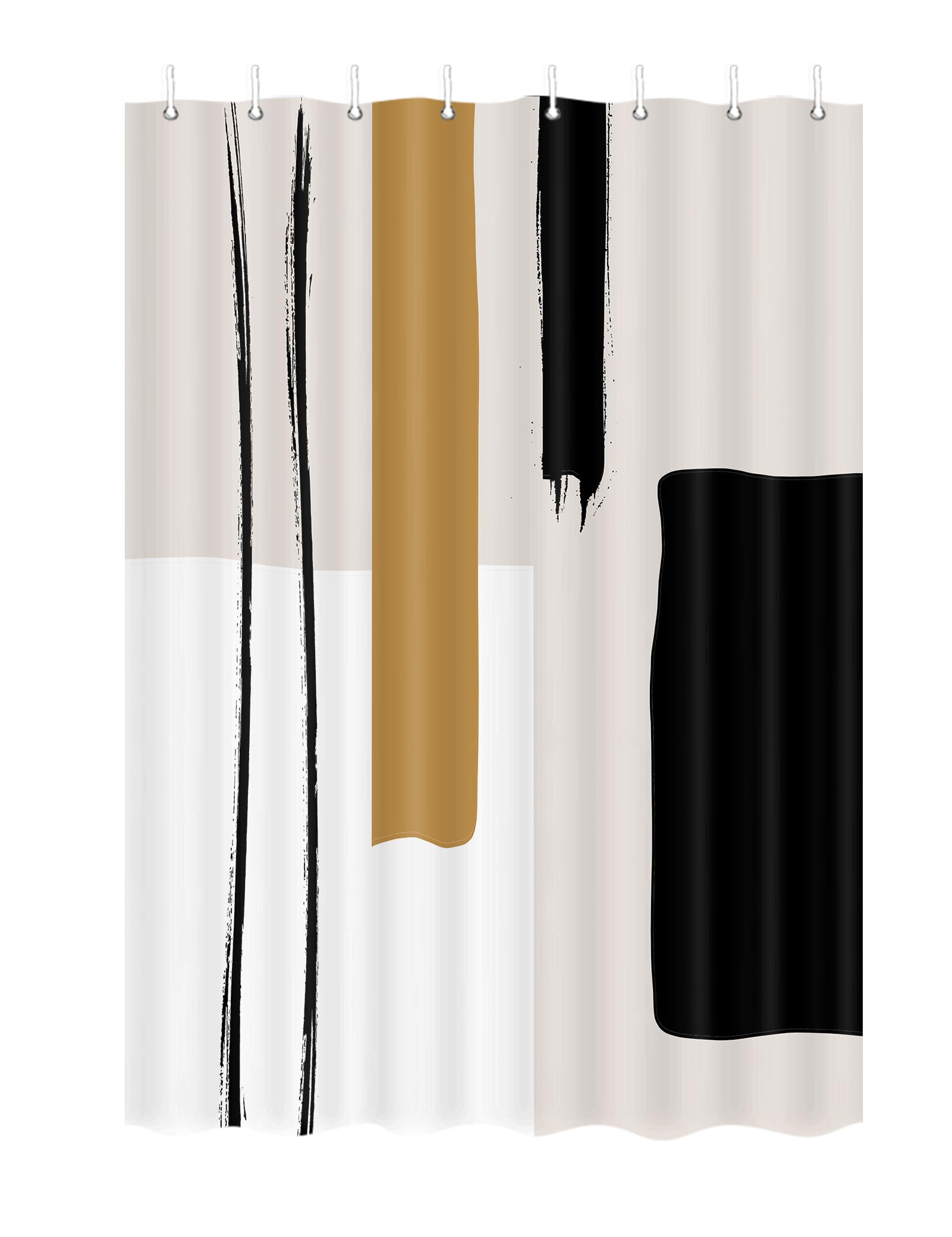 Abstract Modern Camper RV Shower Curtain for Travel Trailer Bathroom - Beige Camping Fabric Shower Curtain Set with Hooks (47x64 Inch) - Waterproof & Lightweight for Outdoor Adventures, RV Trips & Tiny Home Decor