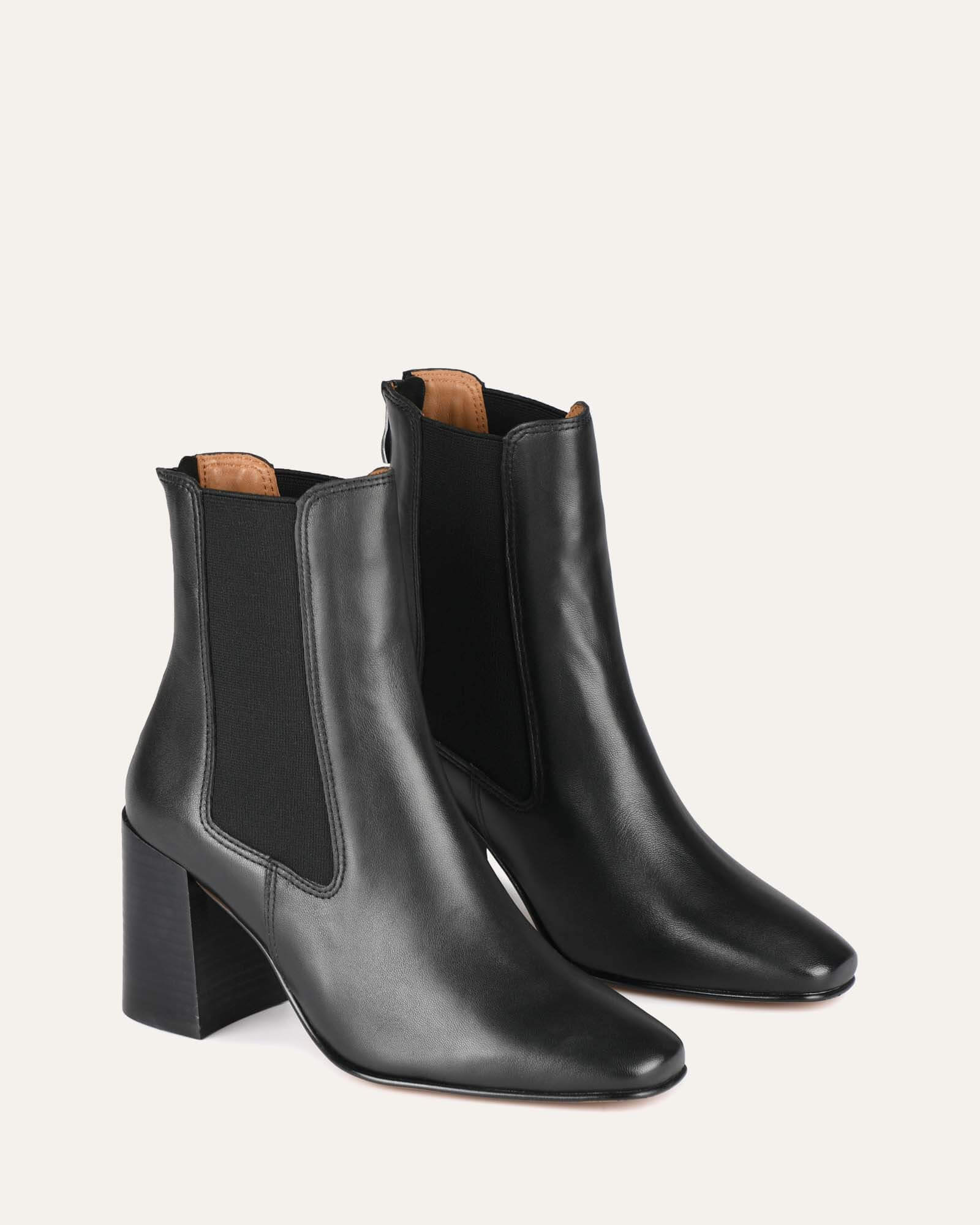 Black Leather Diamond Mid Ankle Boots for Women - Stylish & Comfortable Winter Fashion Boots for Casual Outfits & Office Wear