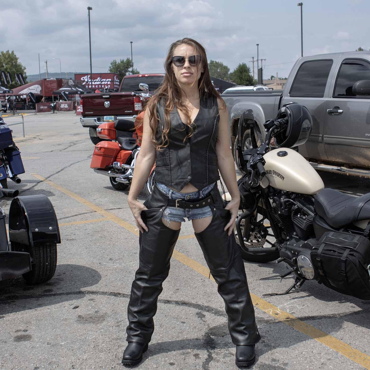 Milwaukee Leather MLL4560 Women's Black Premium Leather Braided Lace-Up Vest | Deep V-Neck Motorcycle Jacket for Biker Ladies | Perfect for Riding, Casual Wear & Outdoor Adventures
