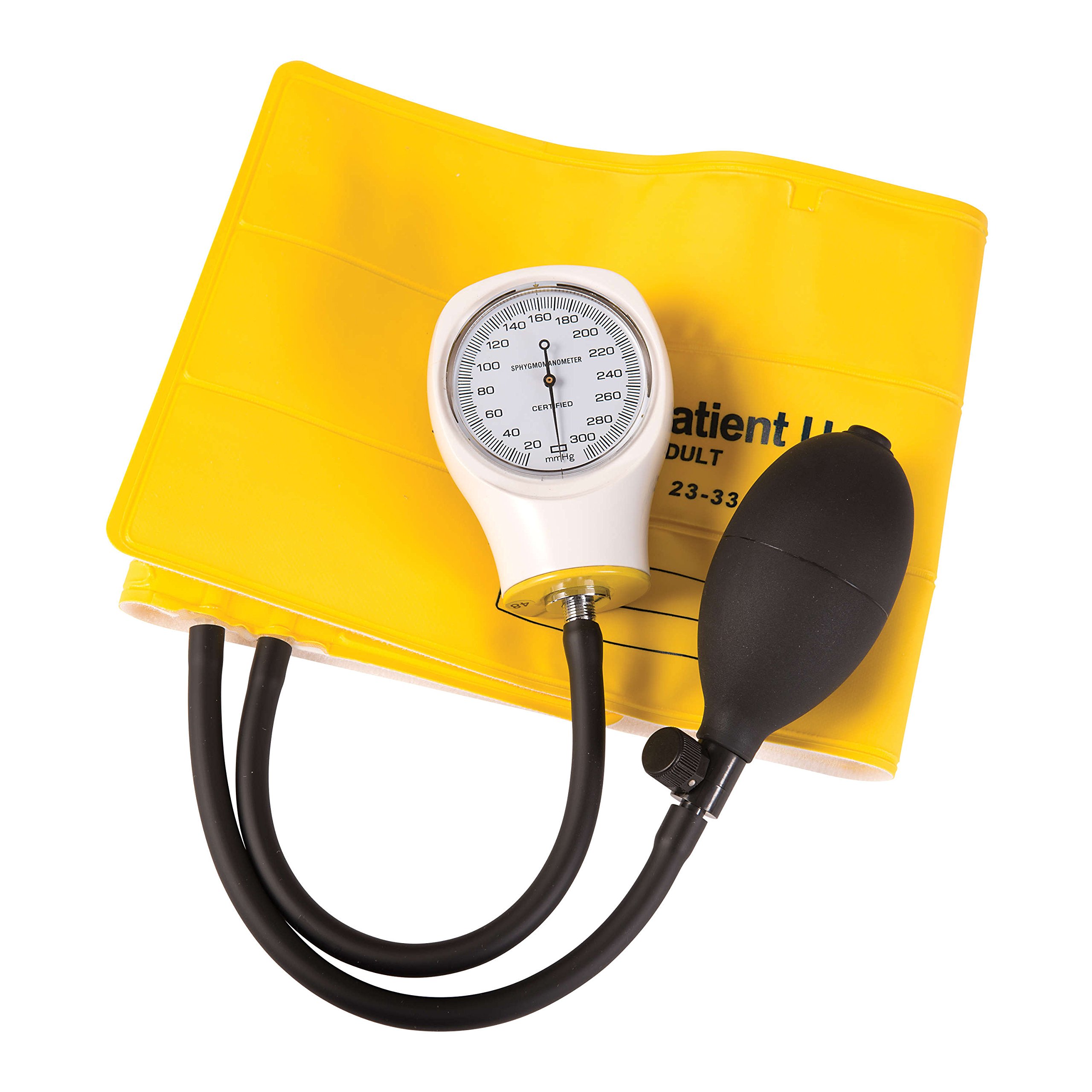 MABIS Disposable Arm Blood Pressure Cuff - Single Use Manual Sphygmomanometer for Adults (Box of 5, Yellow) | Ideal for Clinics, Hospitals & Home Health Monitoring