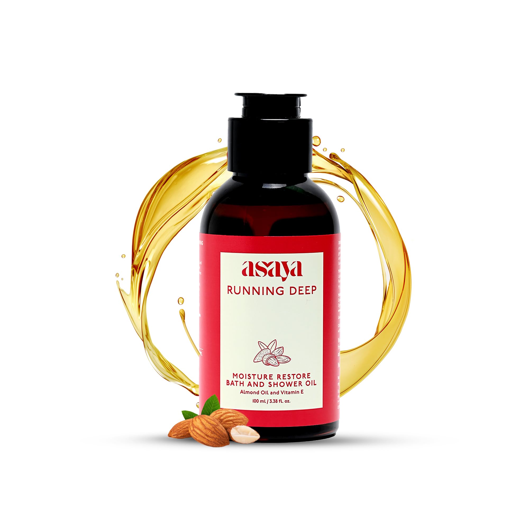 Asaya Deep Moisture Bath & Shower Oil (100ml) - Hydrating Oil-Based Body Wash with Almond, Jojoba & Argan Oils - Vitamin E Enriched, Soap-Free Cleanser for All Skin Types - Phthalate & Sulfate Free - Perfect for Dry Skin Care & Spa-Like Relaxation at Home