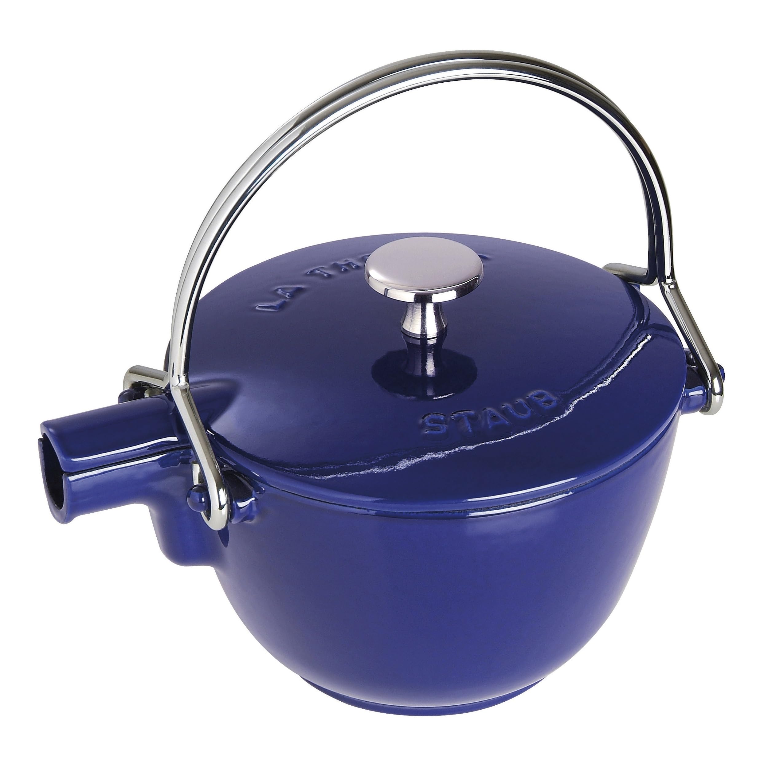 Staub 1-Quart Cast Iron Round Tea Kettle - Dark Blue, French-Made for Stovetop & Tea Brewing | Perfect for Home Kitchen & Afternoon Tea Time