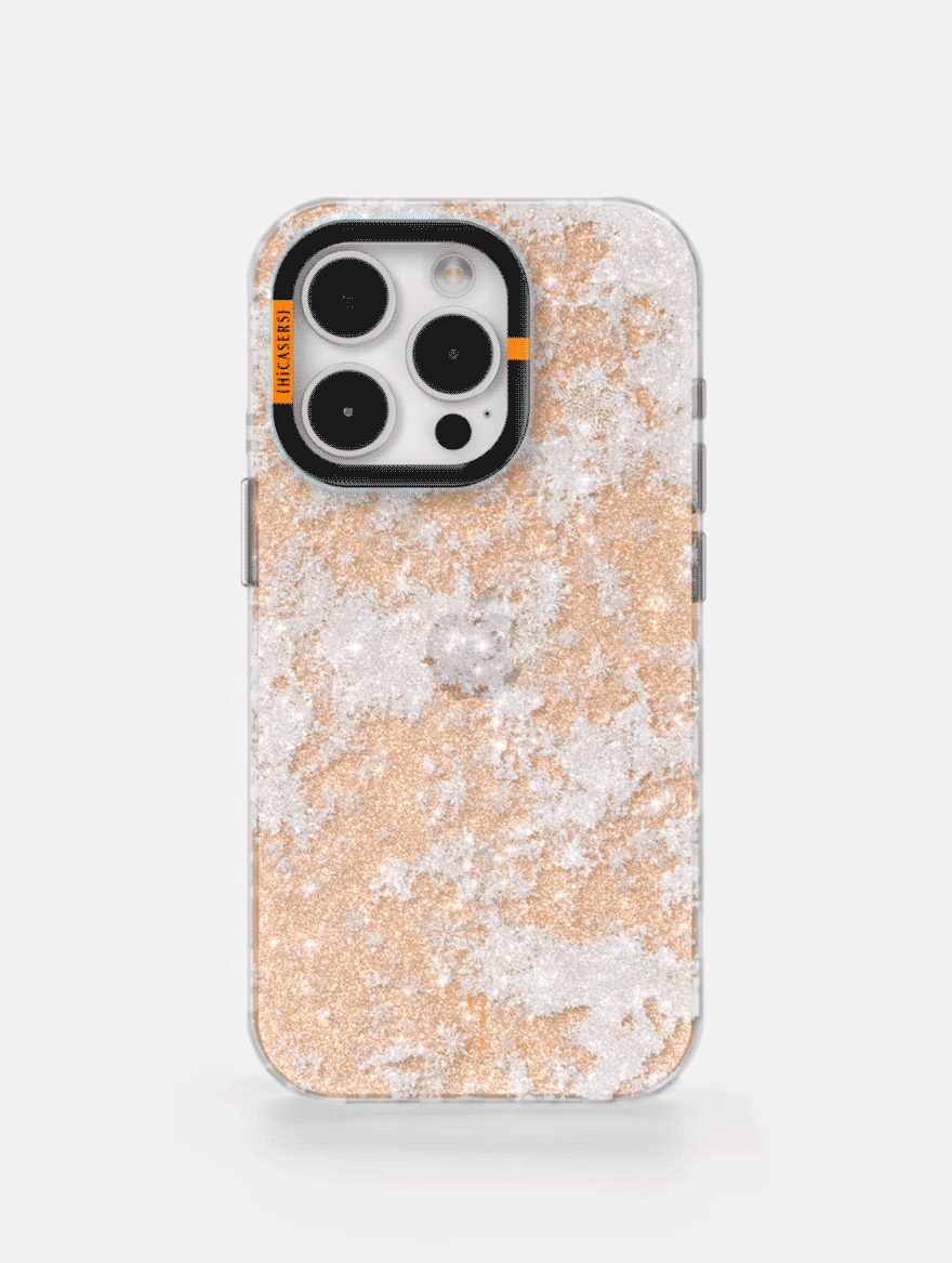 Snowflake Pattern Glitter Phone Case for iPhone & Samsung - Shimmering Peach Pink Cover with Holiday Winter Design - Perfect for Christmas, New Year & Winter Season Gifts
