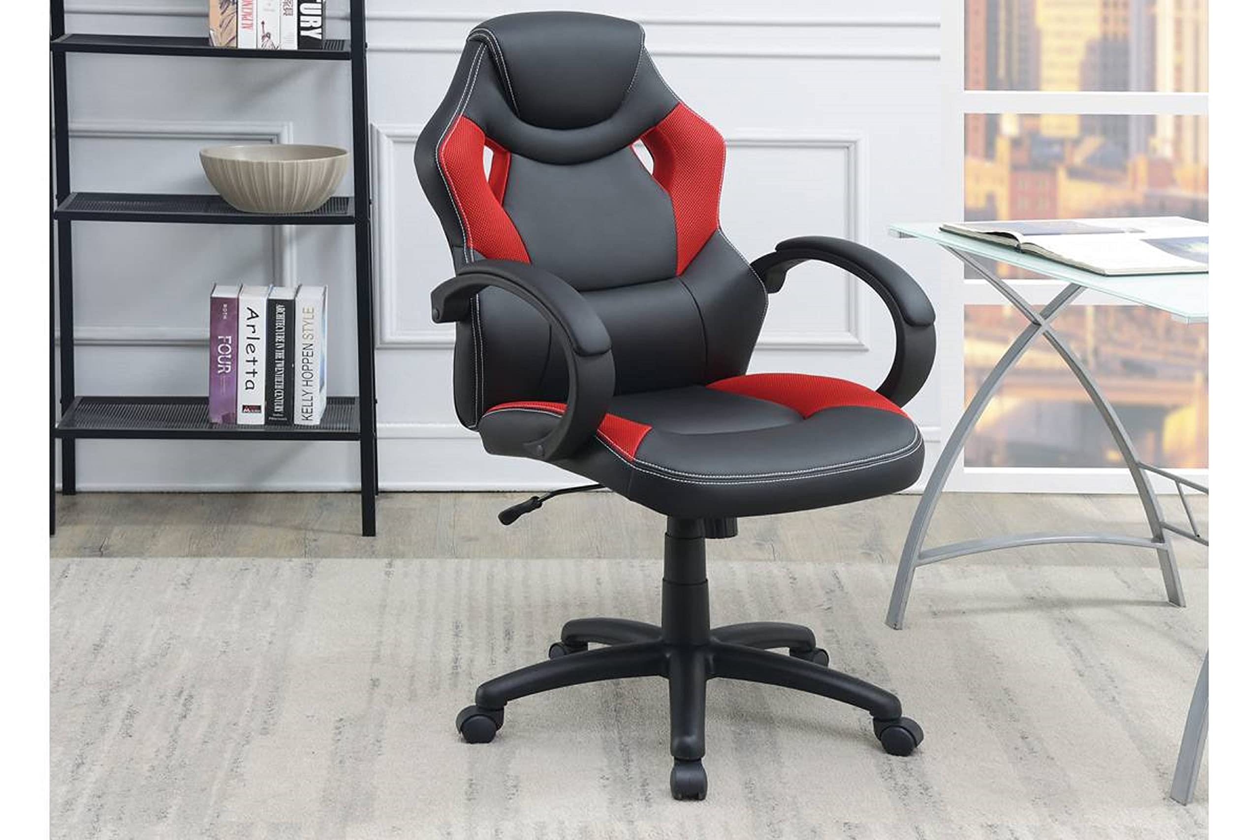 Ergonomic Office Chair with Cushioned Seat - Adjustable Gaming & Work Desk Chair in Black/Red - Perfect for Home Office, Gaming Setup & Workspace Comfort