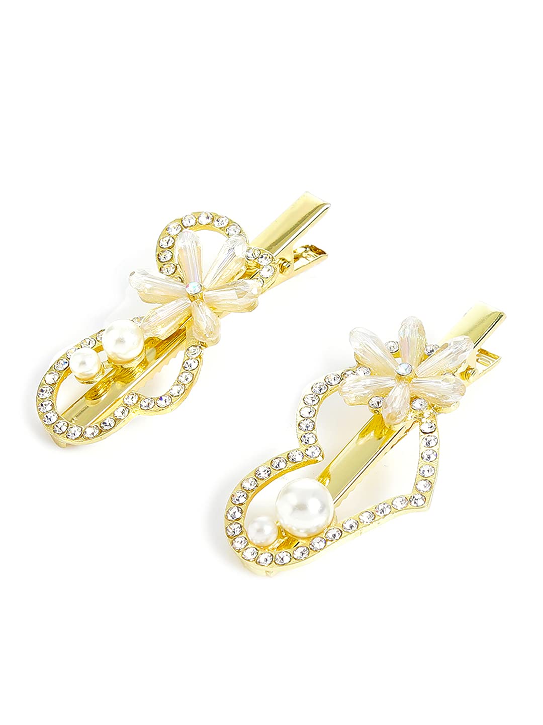 Golden Crystal Hair Clips for Women & Girls - 2 Pack Yellow Alligator Hair Clips with Chime Design - Elegant Hair Accessories for Women, Teens, Bridal, Party & Daily Use - Perfect Gift for Her