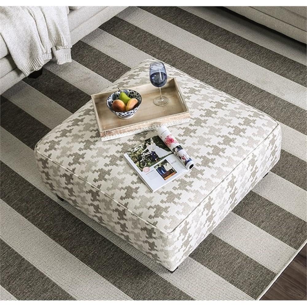 Furniture of America Verdugo Transitional Fabric Ottoman in Light Gray - Stylish Footrest & Storage Bench for Living Room, Bedroom & Home Decor