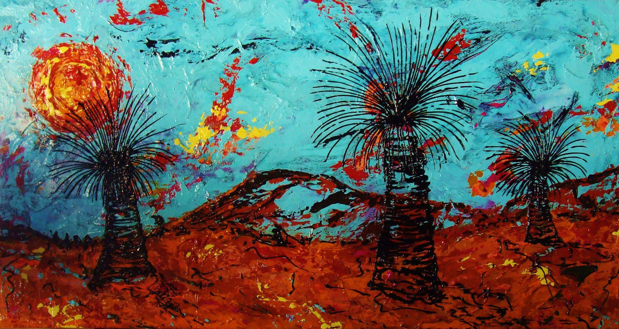 Abstract Realism Outback Landscape Painting - Grass Trees Artwork for Home & Office Decor | Wall Art for Living Room, Bedroom, or Office
