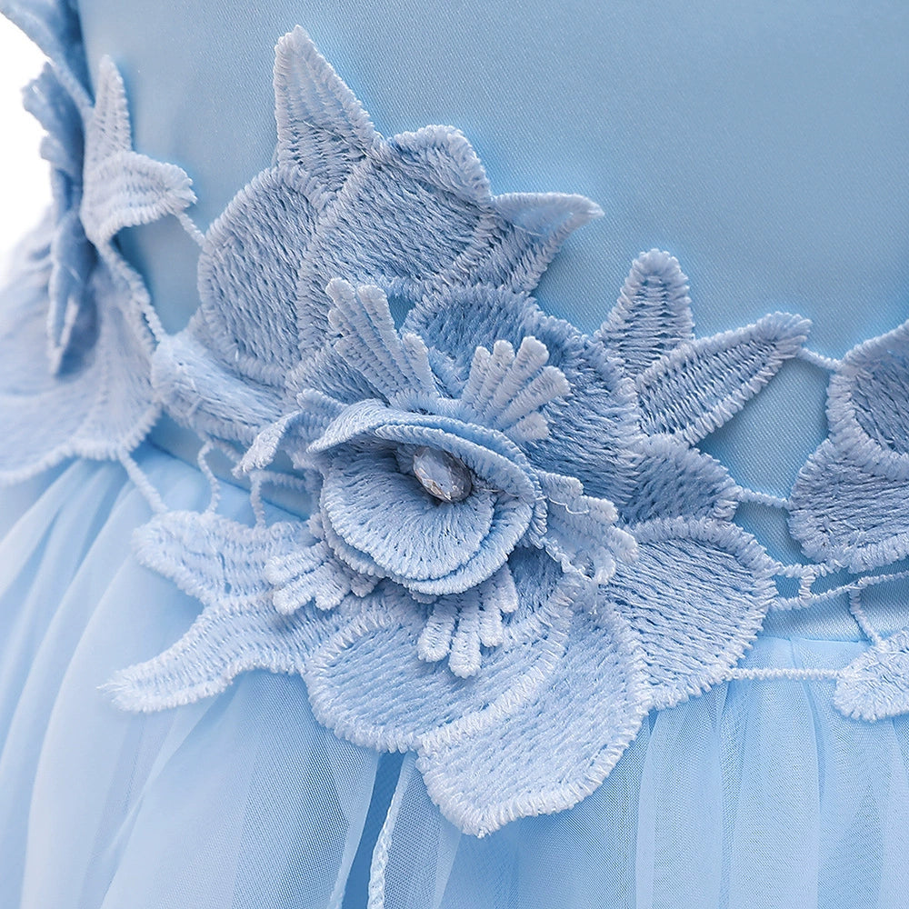 Royal Blue Satin Princess Flower Girl Dress - Floor Length Round Neck Formal Gown for Weddings, Parties & Special Occasions