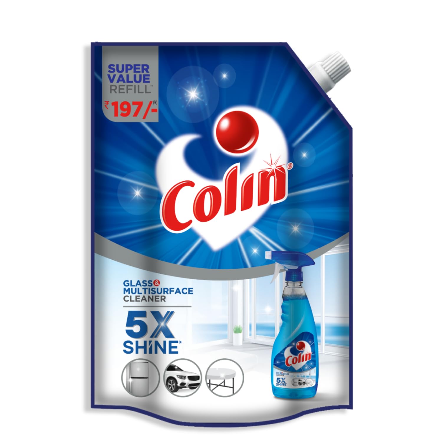 Colin 1 Liter Refillable Glass & Multi-Surface Cleaner Liquid | Best for Cars, Kitchens, Windows & Home Cleaning | Streak-Free Shine | Ideal for Daily Household & Auto Care