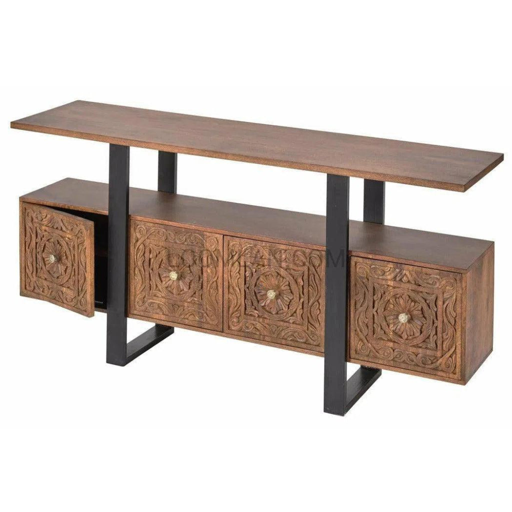 70Doors Boho Console Table - Rustic Wood Entryway Table for Hallway, Living Room & Bedroom | Farmhouse Style Sofa Table with Storage Shelf | Perfect for Home Decor & Small Spaces