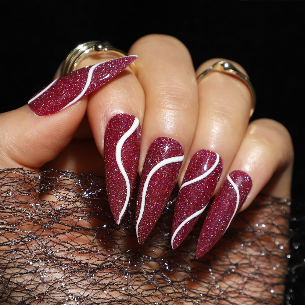 MIZHSE Reflective Rose Red Sparkling Glitter Gel Nail Polish - UV/LED Soak Off Diamond Shine Nail Art Gel (10ml) for Salon & Home Manicures