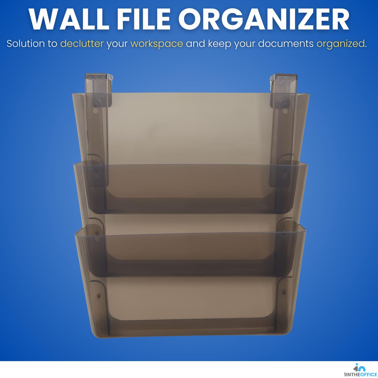 1InTheOffice Unbreakable 3-Pocket Plastic Wall File Holder - Smokey Black Letter Organizer for Office, Home & School - Durable Wall-Mounted Document Storage with 3 Pockets