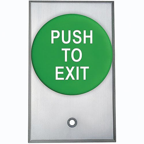 Camden CM 5085GPTE Pneumatic Time Delay Exit Switch - 2-3/8 Inch Green Button with Aluminum Faceplate - Single Gang Commercial Door Access Control for Offices, Schools & Public Buildings