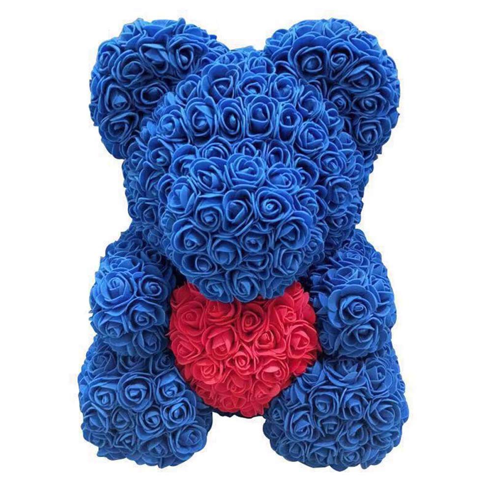 Navy Blue Rose Bear - Handmade Artificial Rose Flower Teddy Bear, 10 Inch Romantic Gift for Valentine's Day, Anniversary, Wedding, Mother's Day, Birthday (Perfect for Girlfriend, Wife & Loved Ones) - Home Decor, Bedroom Centerpiece & Gift Box Present