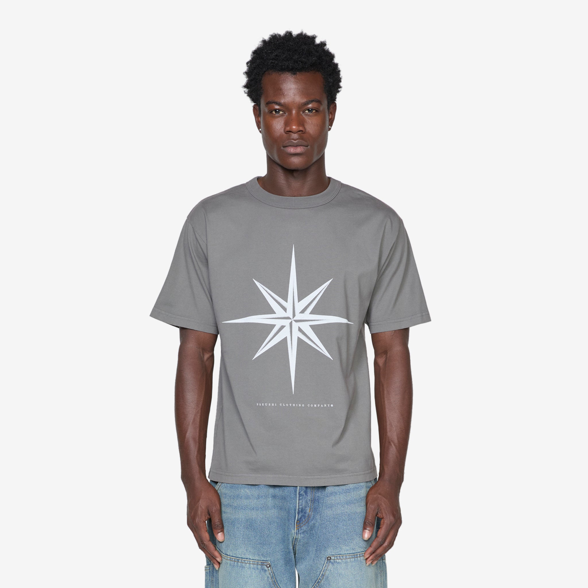 Compass Graphic T-Shirt for Men - Soft Grey Cotton Tee - Perfect for Outdoor Adventures & Casual Wear