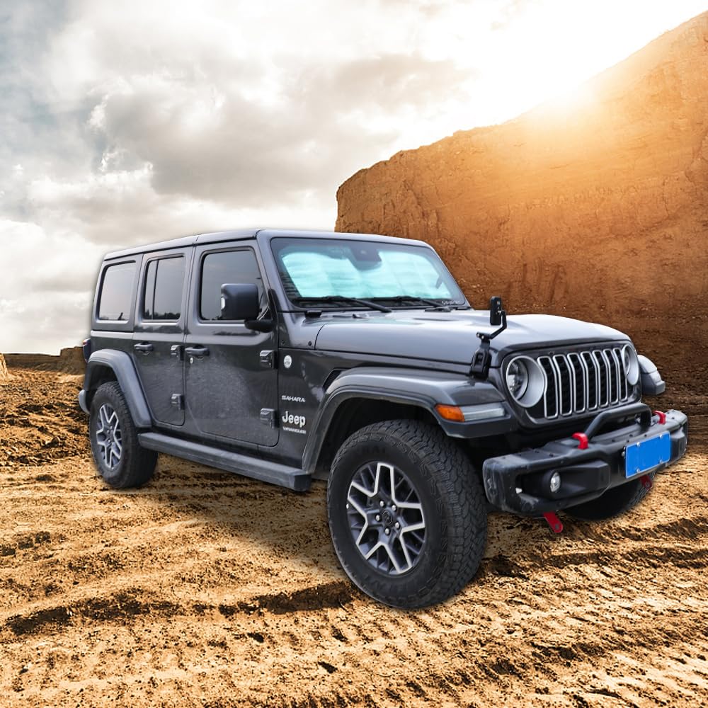 2024-2025 Jeep Wrangler JL Windshield Sun Shade - Foldable Sun Visor & Heat Shield for UV Protection | Perfect for Summer Parking, Road Trips & Outdoor Adventures