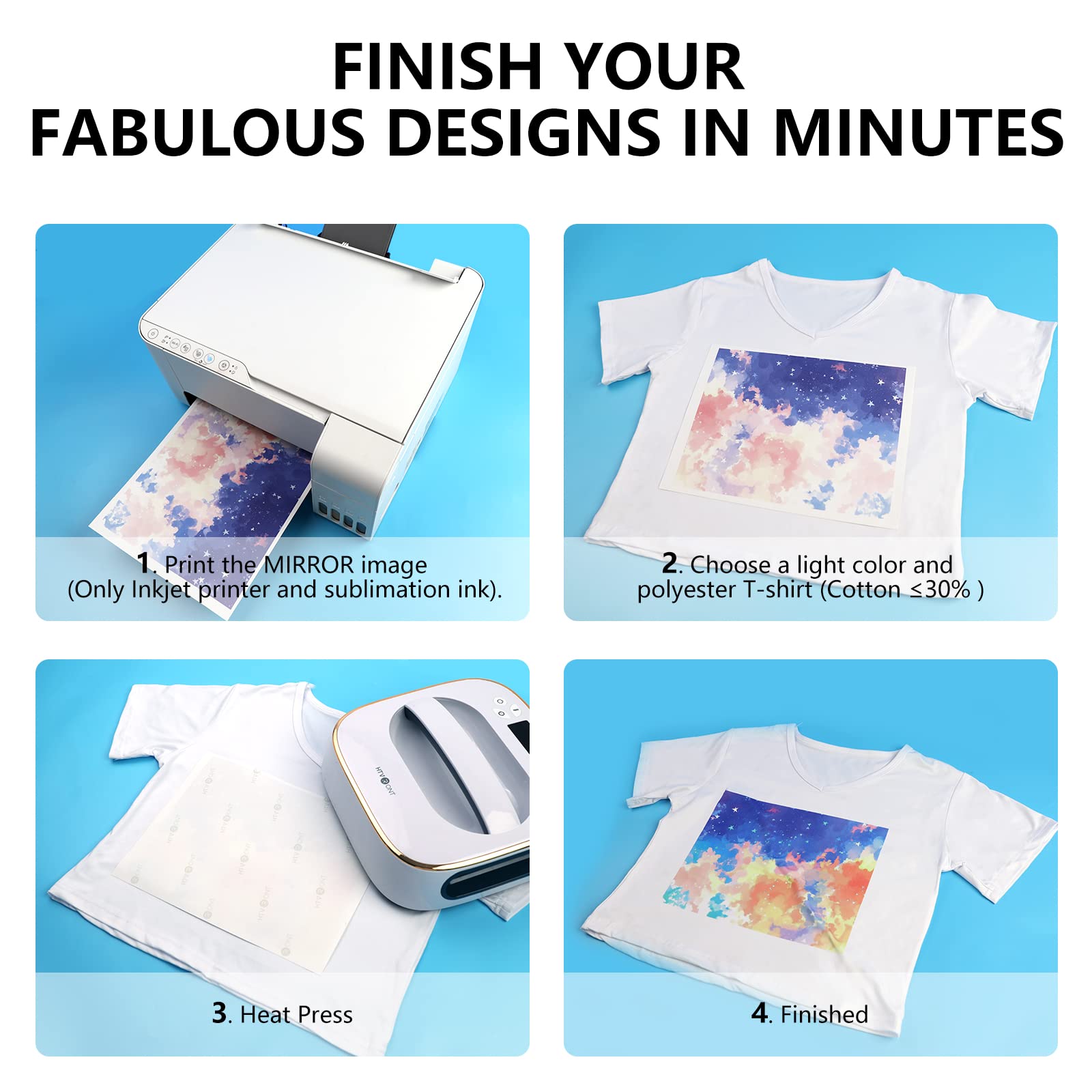 HTVRONT Sublimation Paper 11x17 Inches - 150 Sheets for Heat Transfer Printing | High-Quality Ink Release for T-Shirts, Mugs & DIY Crafts