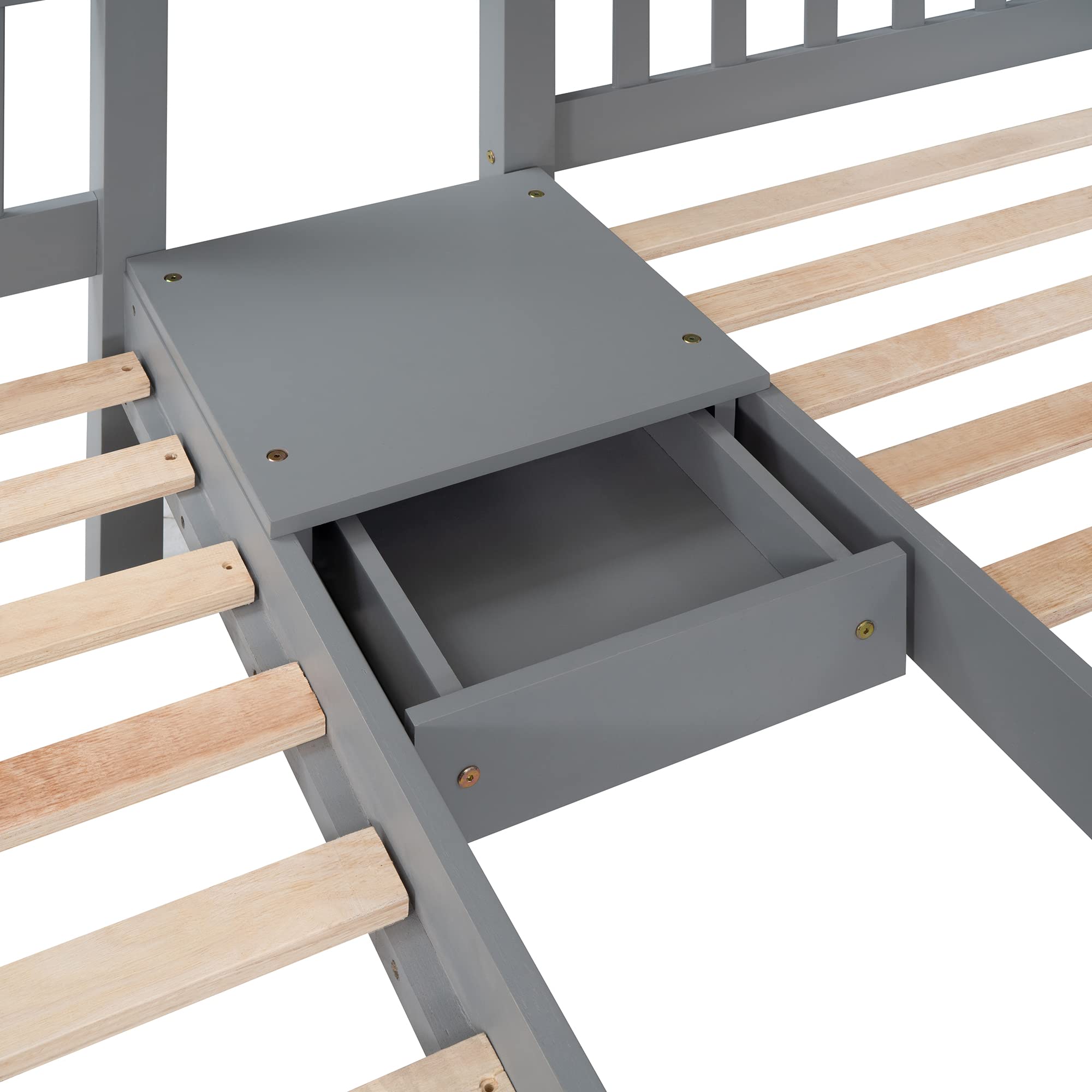 Merax Wooden Triple Bunk Bed with Storage Drawers for Kids Bedroom - Grey