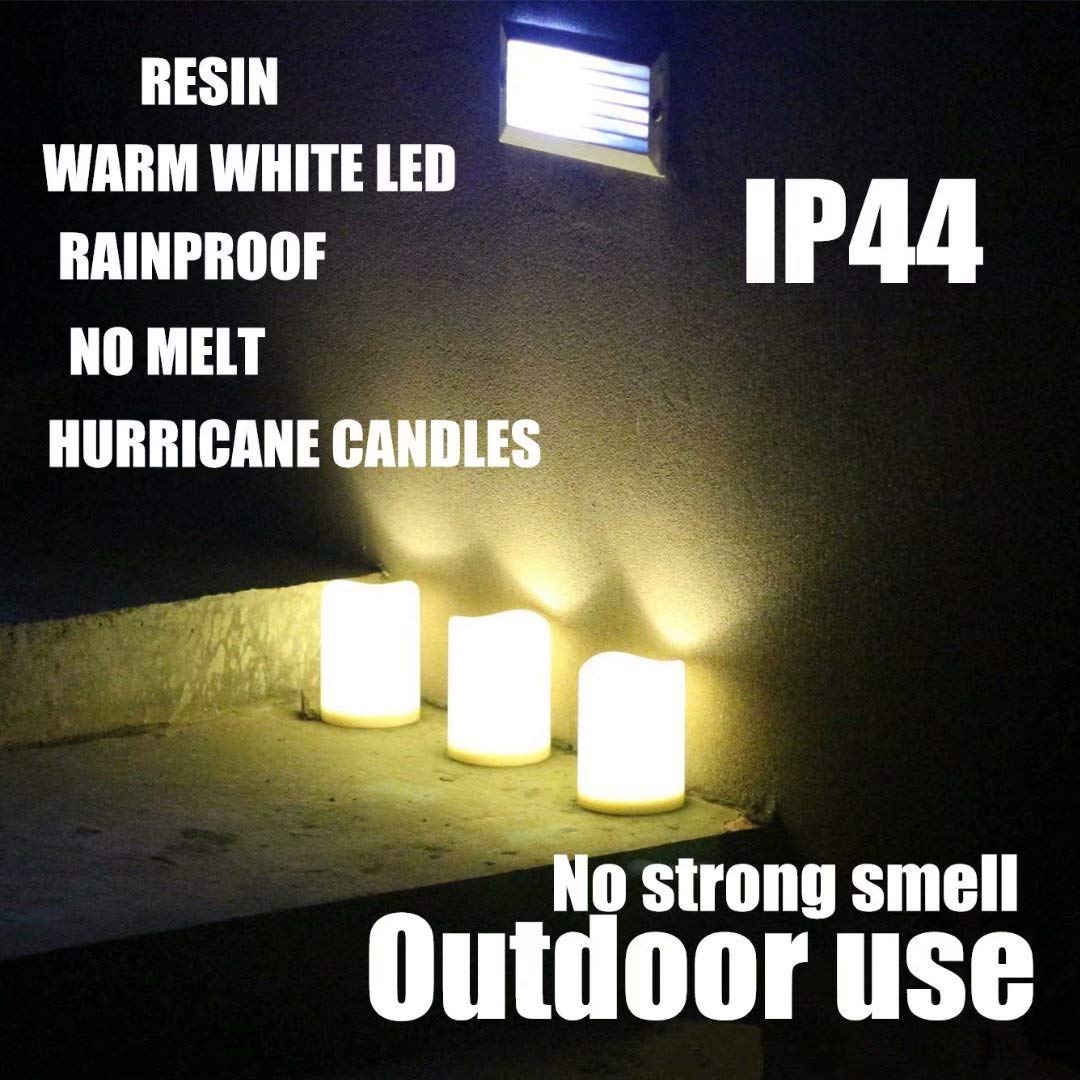 3-Pack Outdoor Waterproof LED Pillar Candles - IP44 Rated, Warm White, Flameless Battery Operated with Remote & 24H Timer - Weatherproof Plastic Design (4