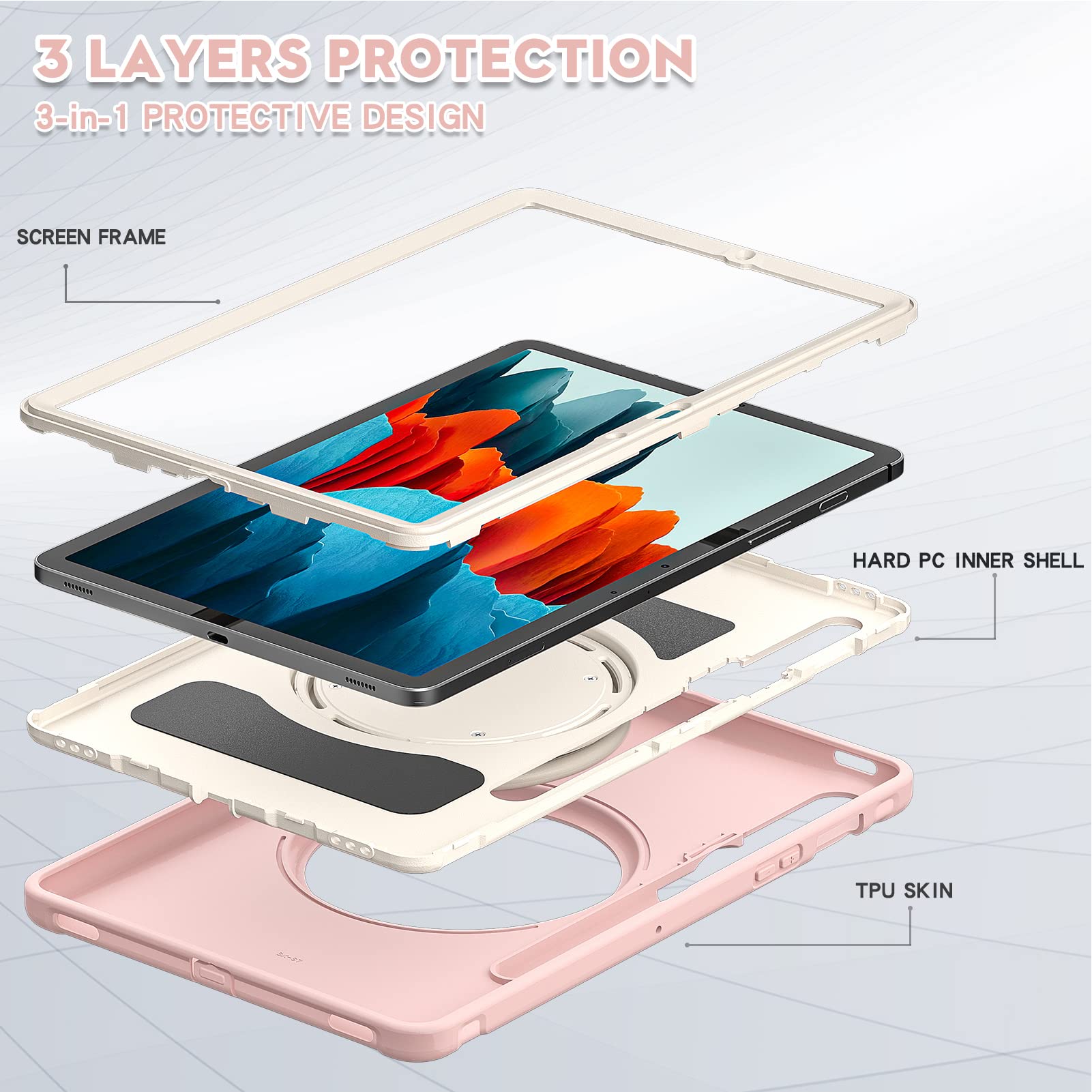 ORIbox Defender Case for Samsung Galaxy Tab S8/S7 11 Inch - Heavy Duty Shockproof Cover with 360° Rotating Ring Stand & Kickstand | Full Body Protection for Drops | Perfect for Work, Travel & Outdoor Use