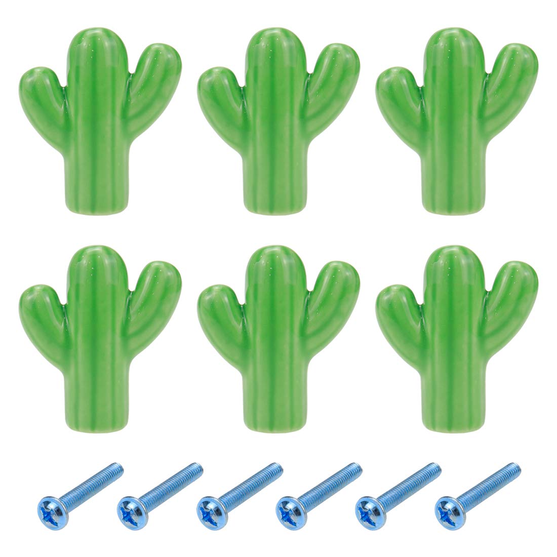 6 PCS Cactus-Shaped Ceramic Drawer Pulls - Green Cabinet Handles for Dresser, Wardrobe, Cupboard, Kitchen & Bathroom - Unique Decorative Knobs for Home Furniture Upgrade