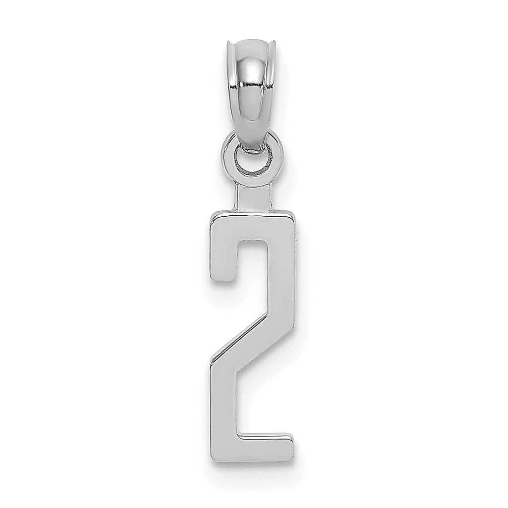 10K White Gold Number 2 Block Charm Necklace Pendant - Elegant Fine Jewelry for Women, Perfect Birthday Gift for Her - Ideal for Anniversaries, Graduations & Special Occasions
