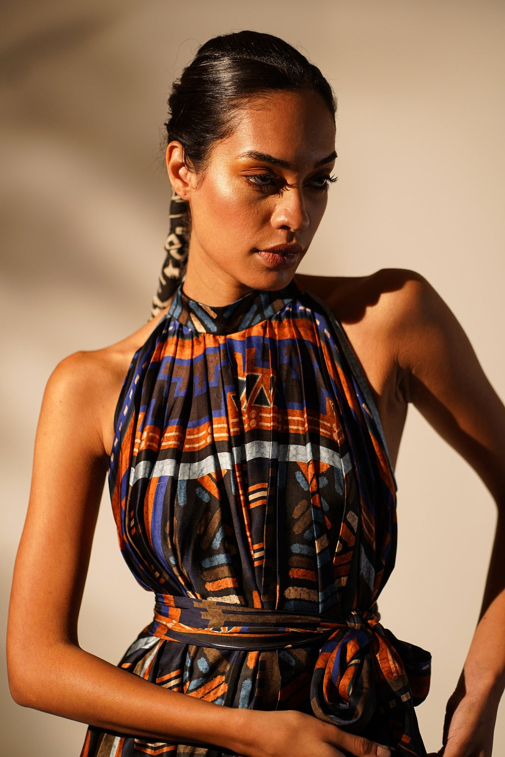 Midnight Blue Aztec Print Halter Neck Dress for Women - Boho Chic Summer Maxi Dress for Beach, Party & Vacation