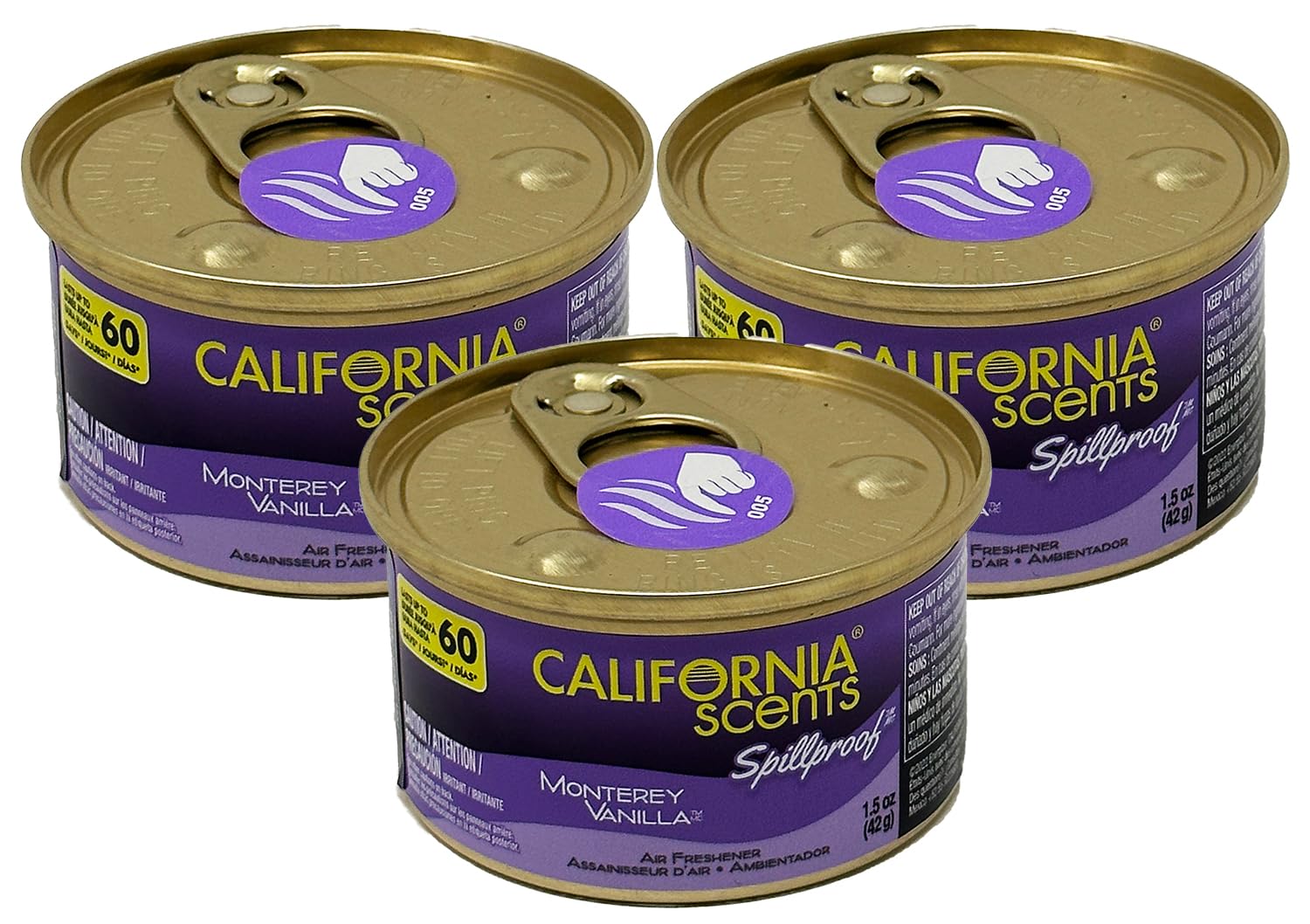 California Scents Spillproof Car Air Freshener - Monterey Vanilla Scent, 3 Pack | Long-Lasting Odor Eliminator for Cars, Trucks & SUVs | Perfect for Daily Commutes, Road Trips & Rideshare Vehicles