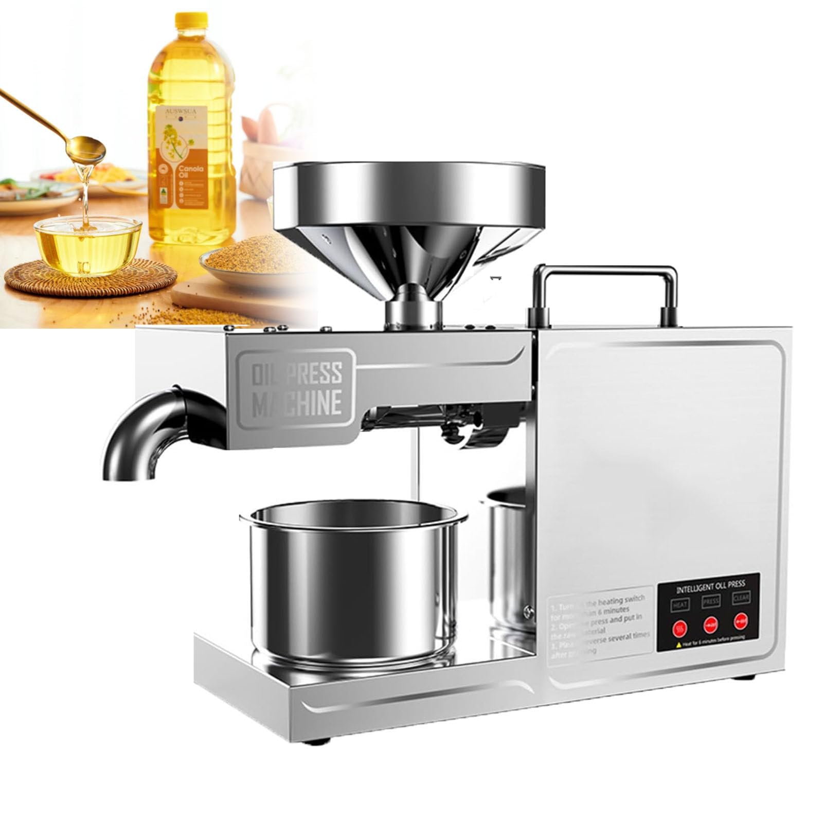 Electric Oil Press Machine - Cold & Hot Press Automatic Oil Extractor for Home & Commercial Use, Stainless Steel Seed Nut Oil Expeller for Peanuts, Sesame, Almonds - Perfect for Healthy Cooking, DIY Beauty, and Homemade Snacks