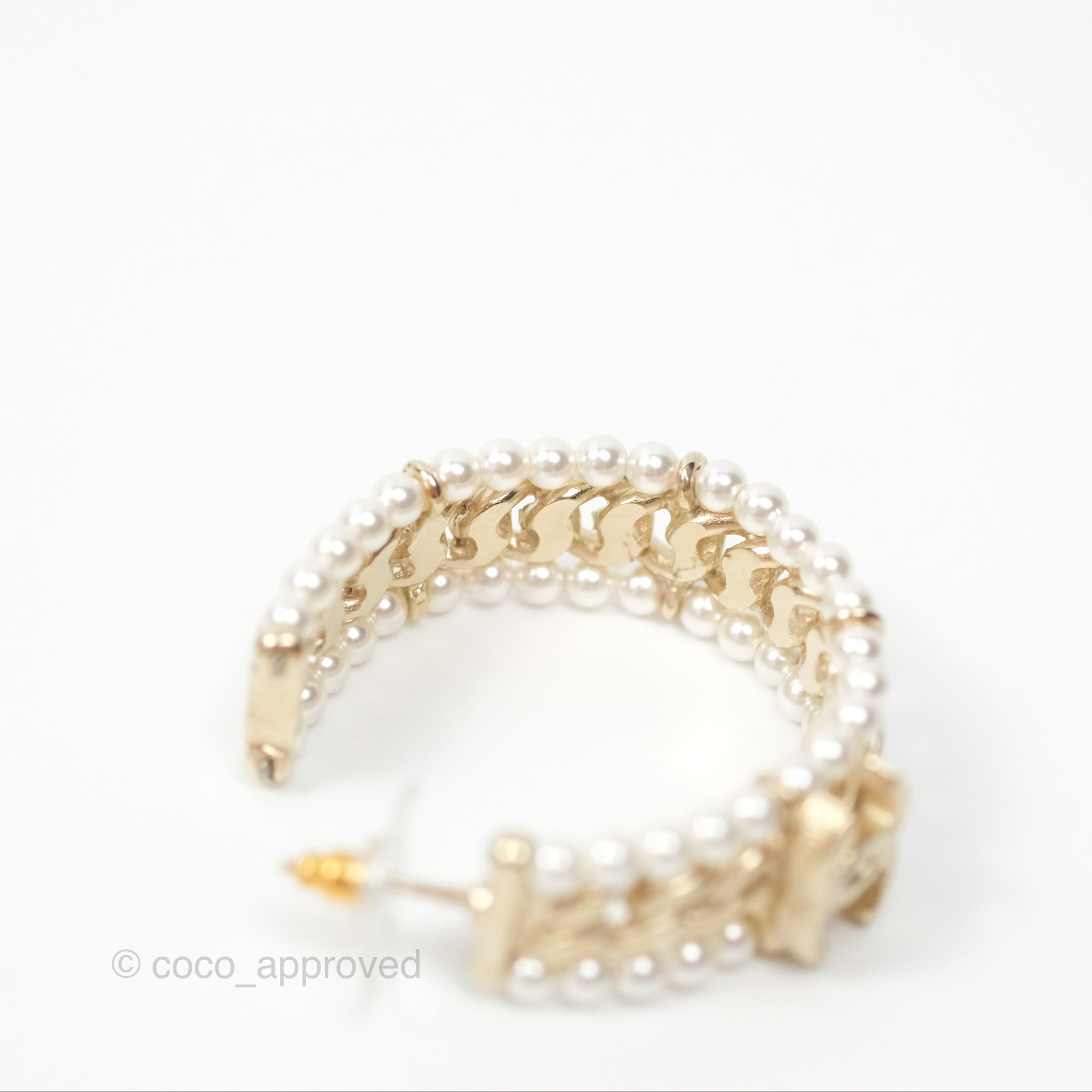 Chanel CC Pearl Hoop Earrings in Gold Tone - Luxury Fashion Jewelry for Women | Perfect for Parties, Weddings & Special Occasions