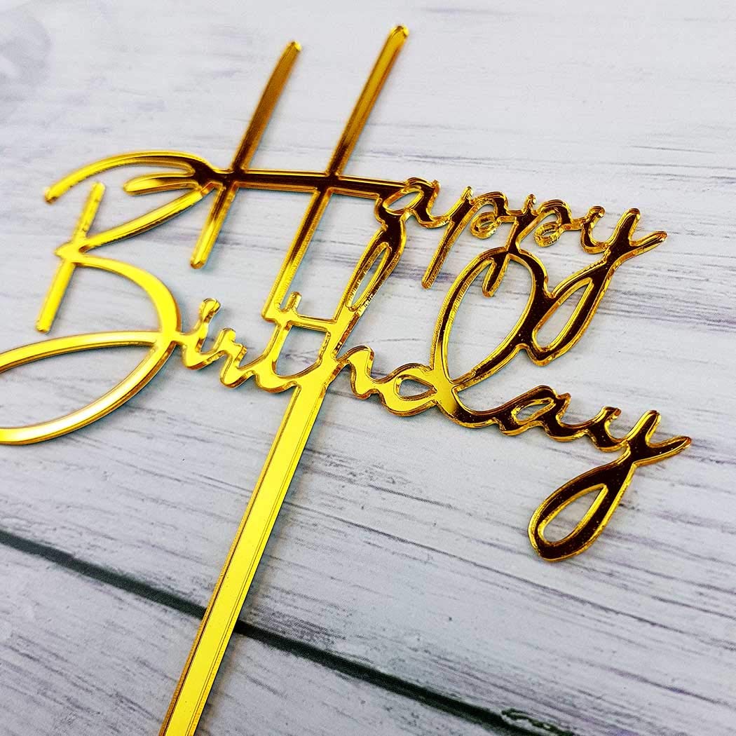 Happy Birthday Acrylic Cake Topper - Mirror Gold Wedding & Party Decoration for Birthdays, Anniversaries, Baby Showers & Special Events - Perfect for Cake Decorating and Celebration Photos