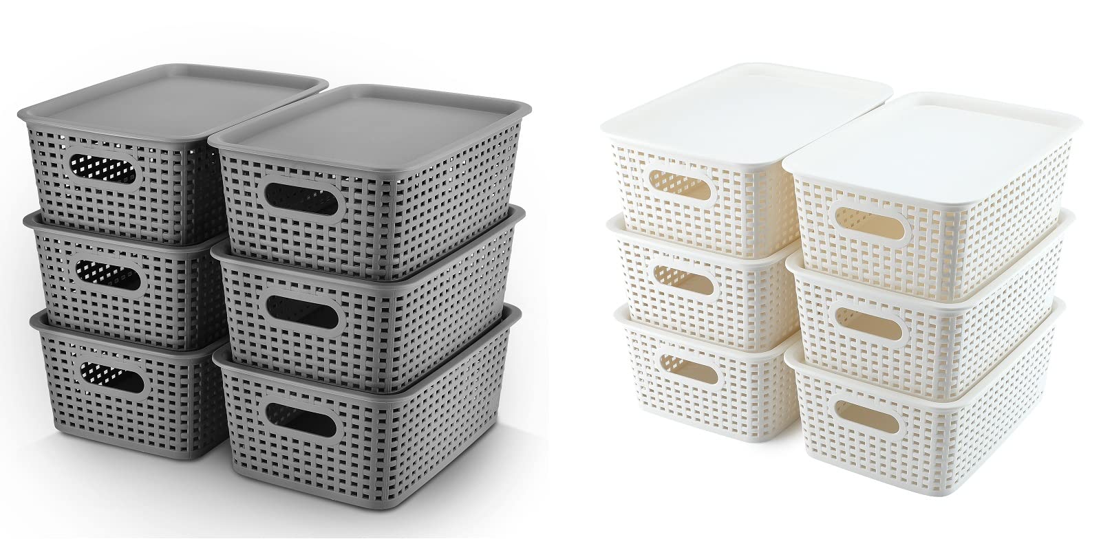 AREYZIN Plastic Storage Baskets with Lids - Organizer Bins for Shelves, Closet & Office