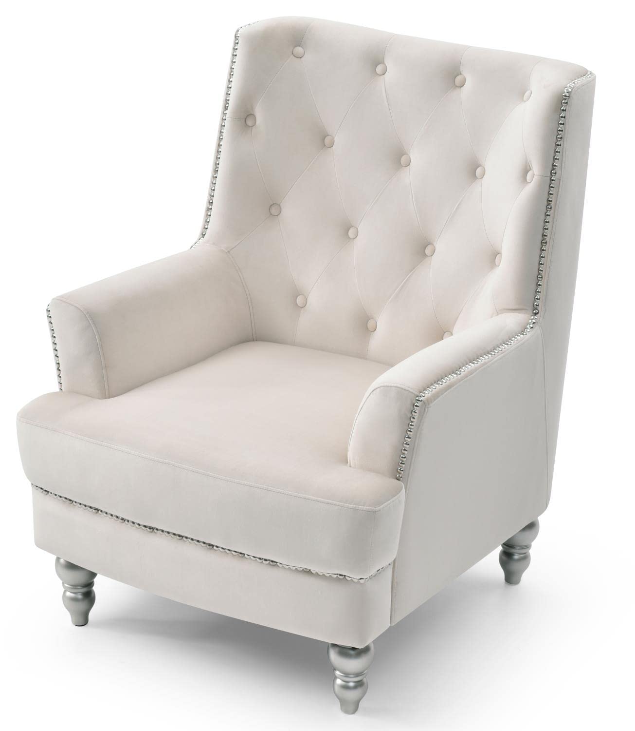 Glory Furniture Pamona Accent Wing Chair - Ivory Upholstered Lounge Chair for Living Room, Bedroom & Office | Comfortable Reading Chair with Classic Design