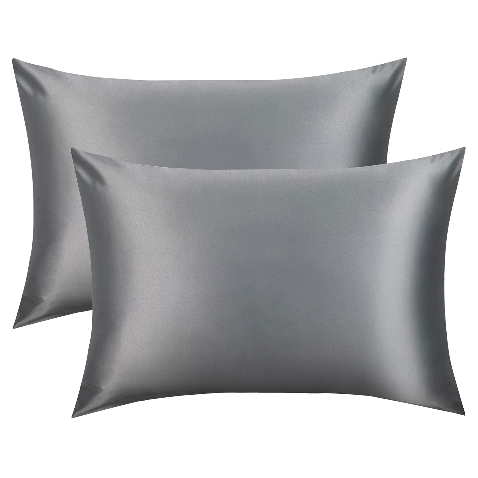 Luxury Satin Pillowcase for Hair and Skin Care - 2 Pack Super Soft Cooling Pillow Covers (26x26 Inches) with Envelope Closure - Dark Grey for Bedroom & Travel