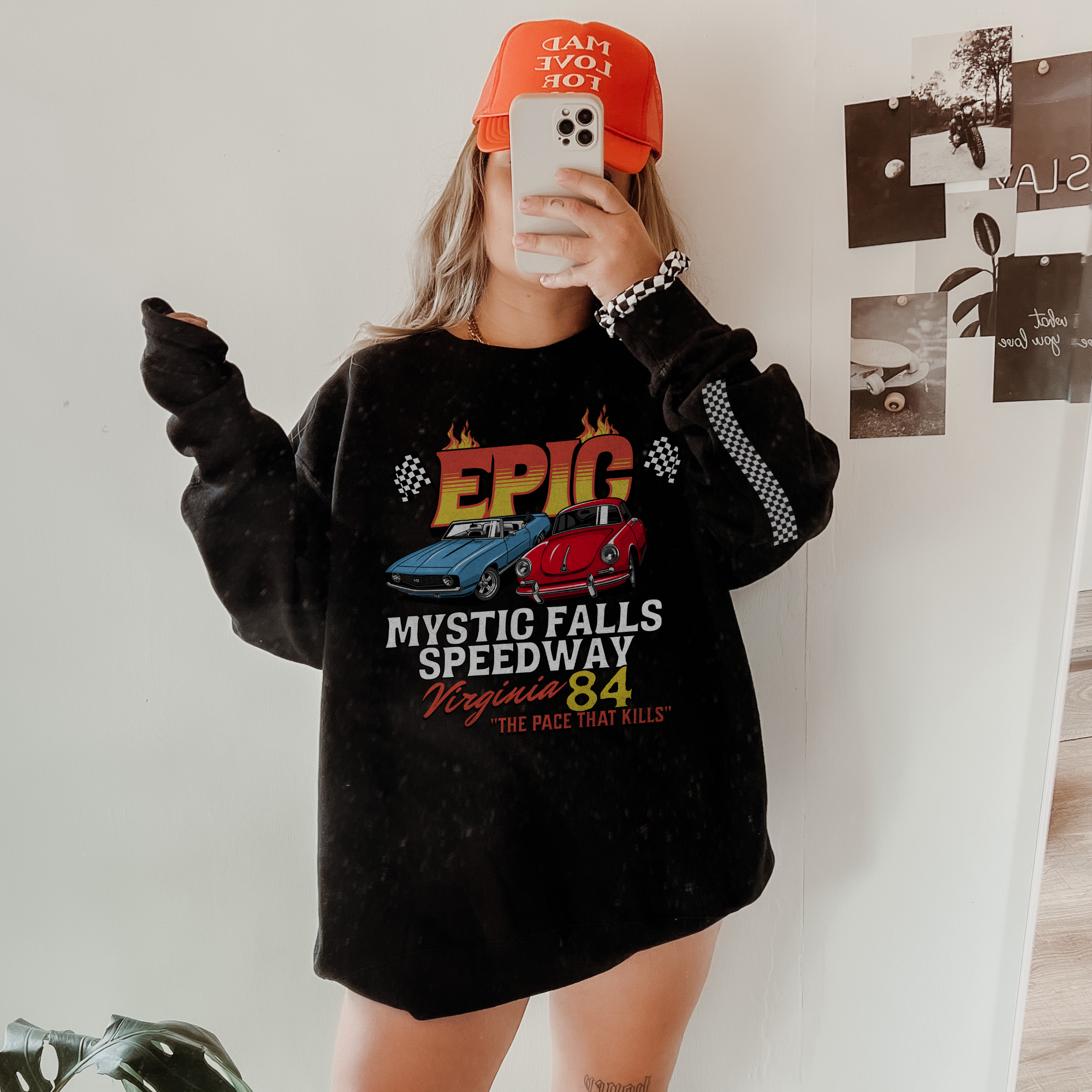 Mystic Falls Raceway Crewneck Sweatshirt - Comfortable & Stylish Unisex Pullover for Racing Fans | Perfect for Casual Wear, Outdoor Activities & Sports Events