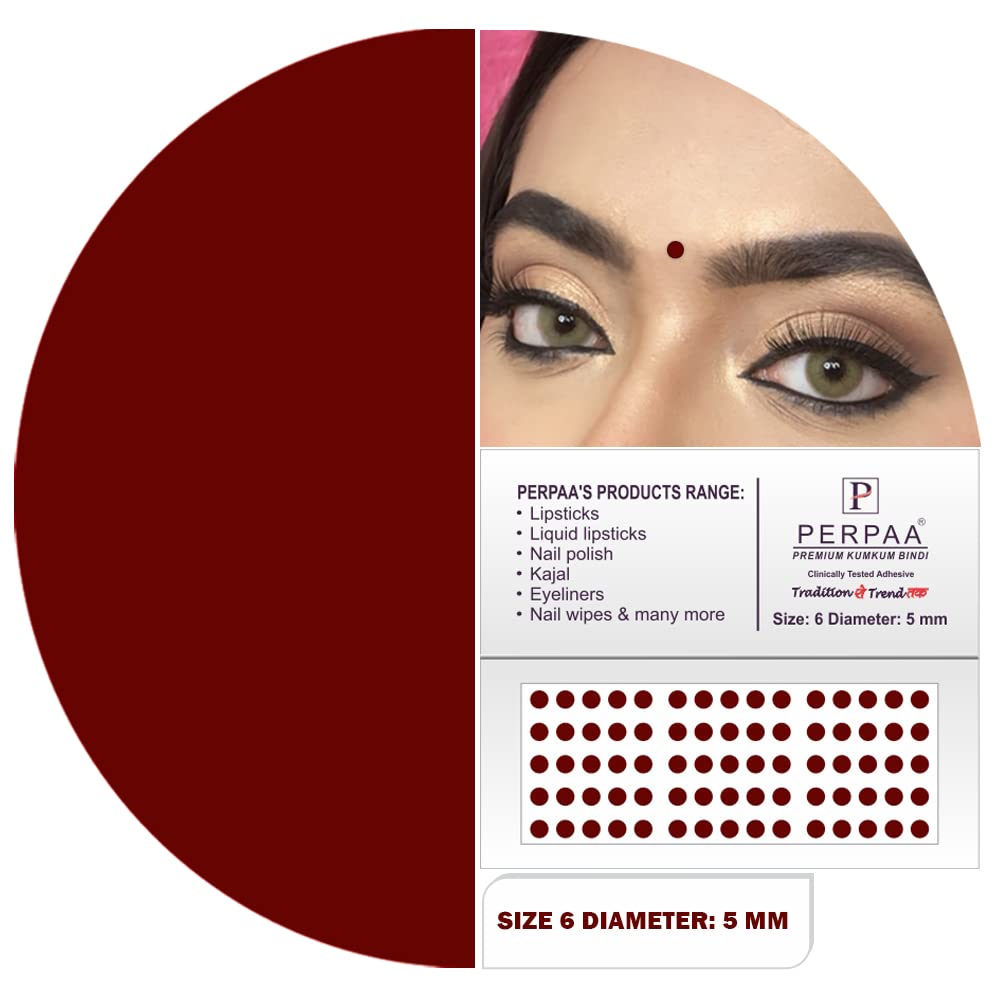 PERPAA Dark Maroon Round Kumkum Forehead Sticker Bindis for Women - Pack of 3 Flats (Dark Maroon Combo No.45) - Traditional Indian Bindi for Festivals, Weddings & Daily Wear
