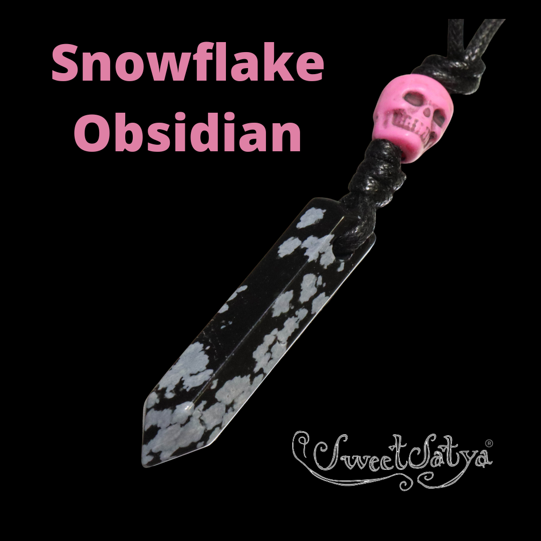 Snowflake Obsidian & Pink Skull Pendant Necklace - Spiritual Healing Crystal Jewelry for Meditation, Yoga & Energy Balancing