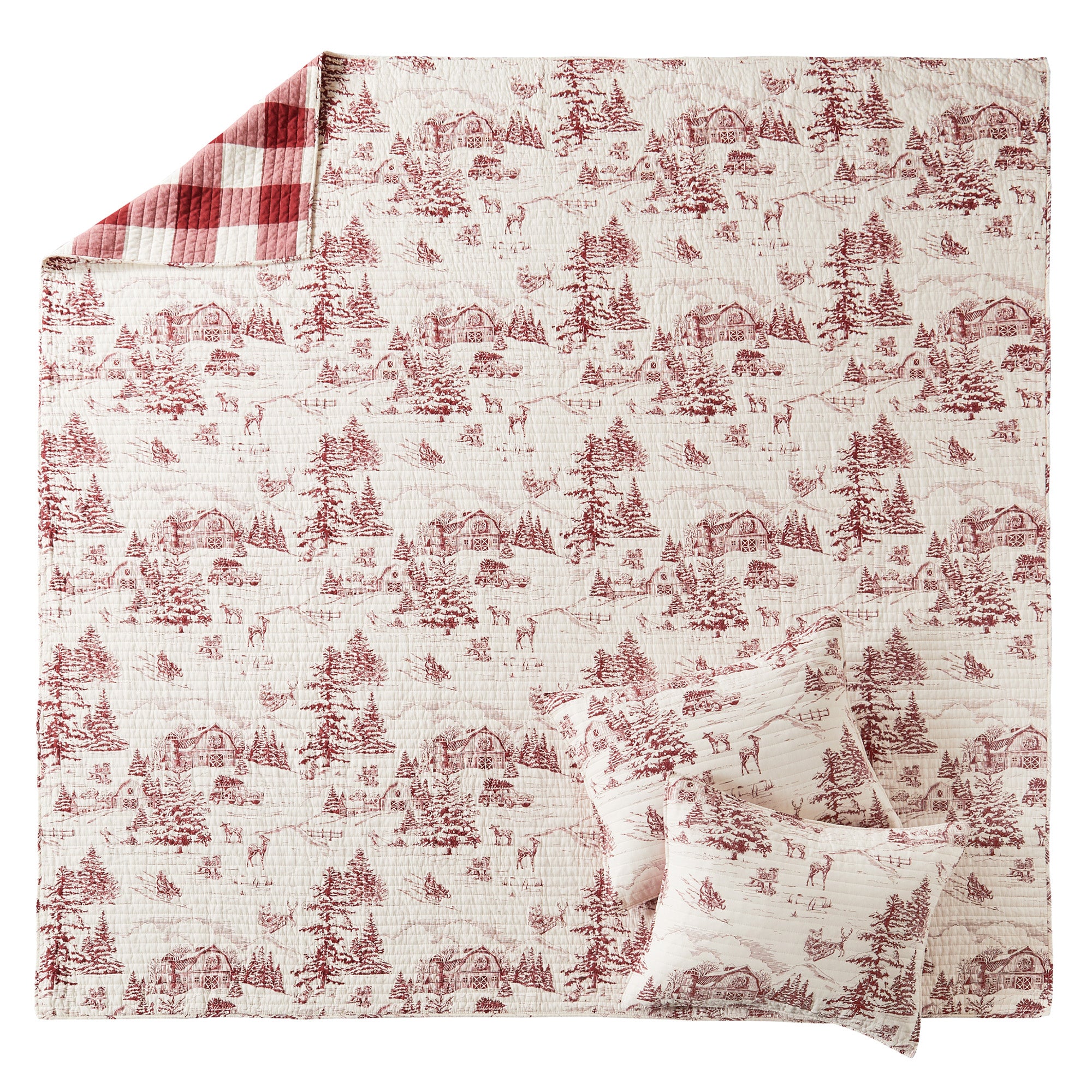 Cozy Winter Sleigh Ride Quilt Set - Queen Size Bedding with Snowflake Design - Perfect for Holiday Decor & Cold Weather Comfort