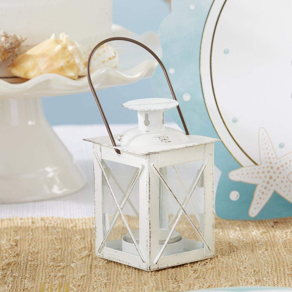 Kate Aspen Decorative Lanterns - Set of 24 White Distressed Metal Candle Holders for Wedding Centerpieces, Home Decor, Party & Outdoor Lighting - 4.5
