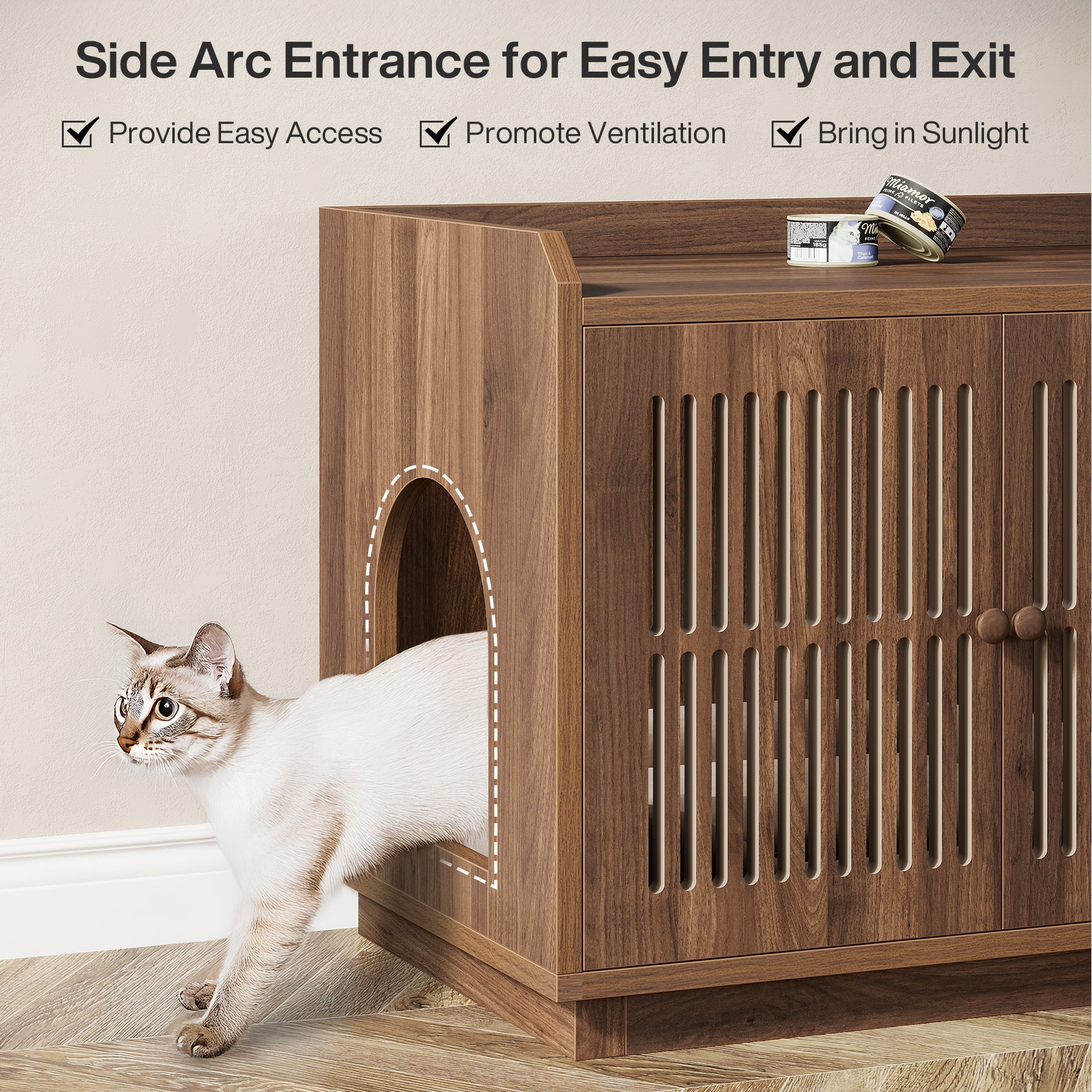 55L Cat Litter Box Furniture Enclosure with 2 Storage Cabinets & Side Entry - Modern Hidden Litter Box Solution for Home, Apartment, or Office
