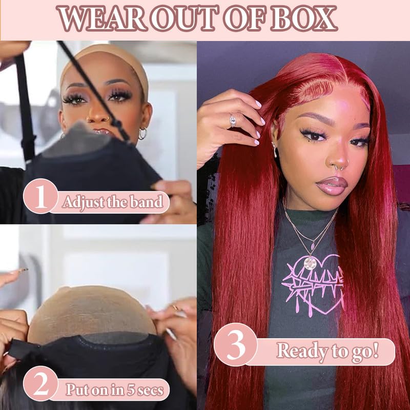 **9x6 HD Lace Front Wigs Human Hair - Pre Plucked 99J Burgundy 20 Inch Glueless Wig - Straight Wear & Go Wig for Black Women - 210% Density - Perfect for Daily Wear, Parties & Special Occasions**