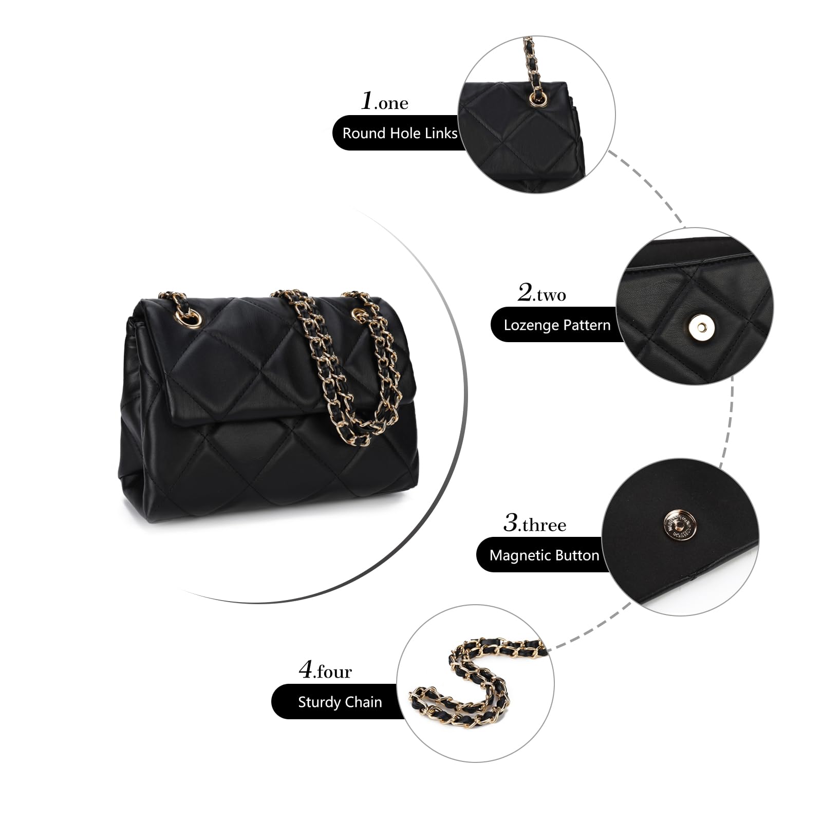 Trendy Gladdon Quilted Crossbody Purse for Women - Small Designer Shoulder Bag with Chain Strap, Cute Clutch Handbag for Daily Use, Work, Shopping & Date Night