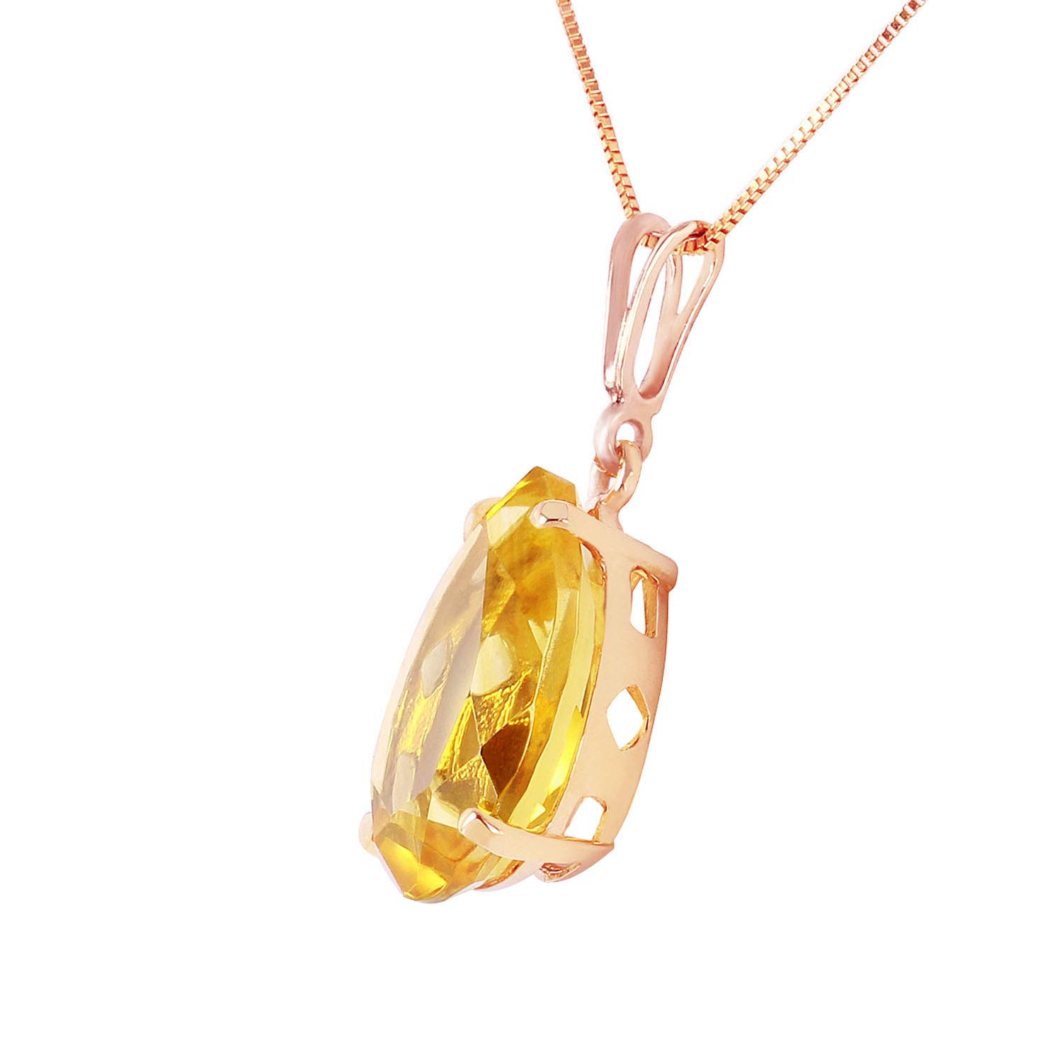 14K Rose Gold Citrine Pendant Necklace - 5 Carat Genuine Citrine Gemstone Jewelry for Women, Elegant Birthday Gift & Anniversary Present