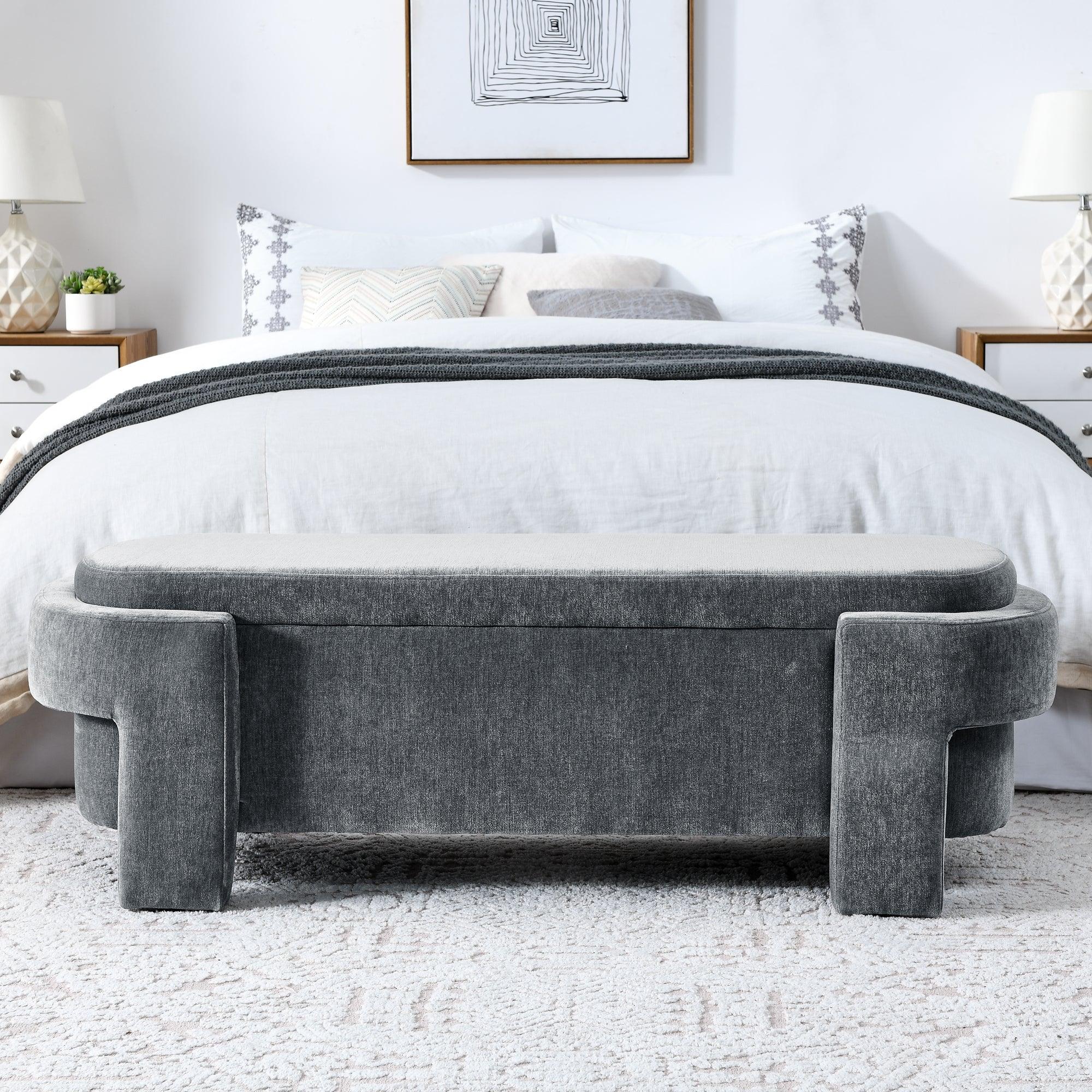 Chenille Upholstered Storage Bench with Large Capacity - 51.5