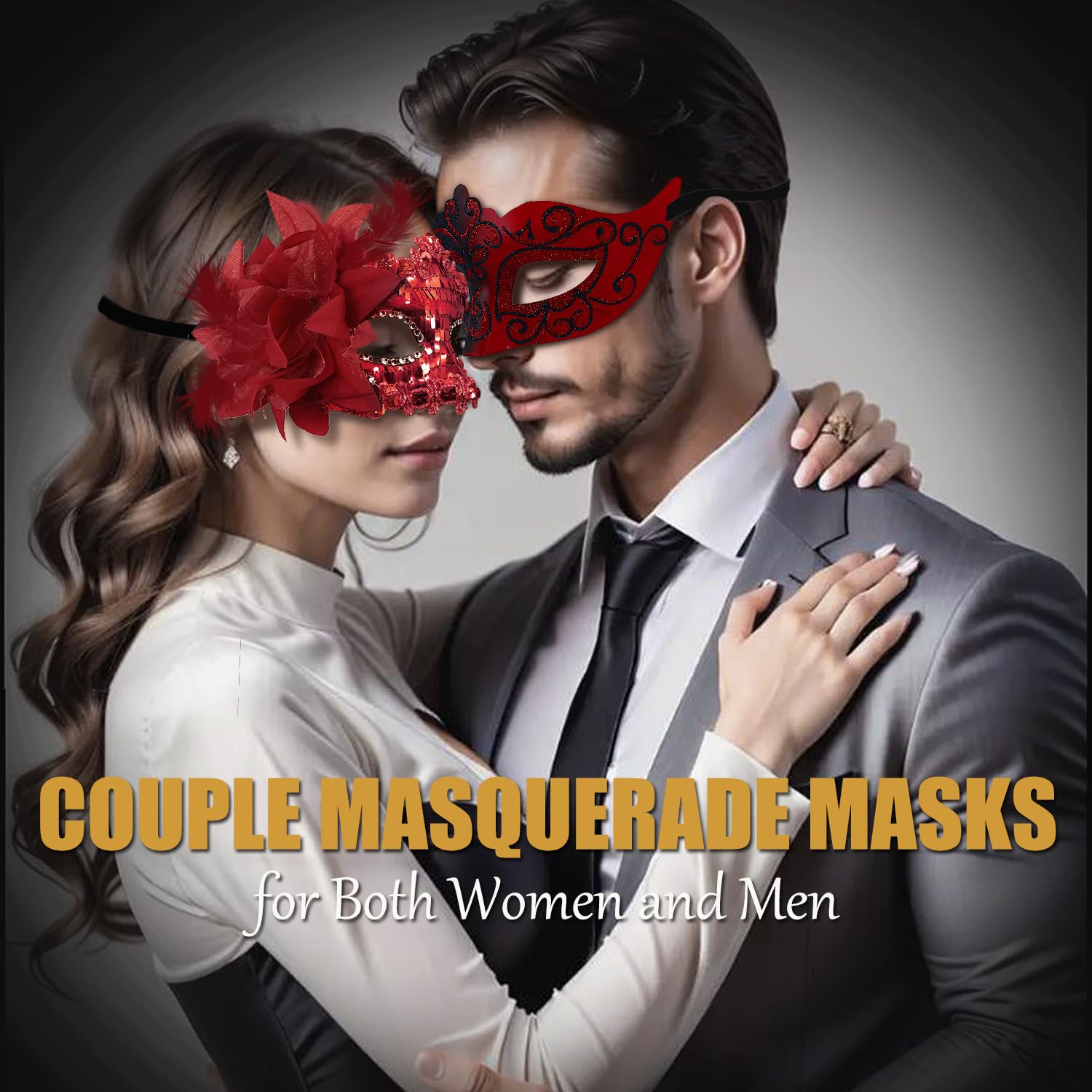 MYMENU Elegant Venetian Masquerade Mask for Women & Men - Shiny Couple Halloween Party Mask for Prom, Ball, Mardi Gras & Costume Events