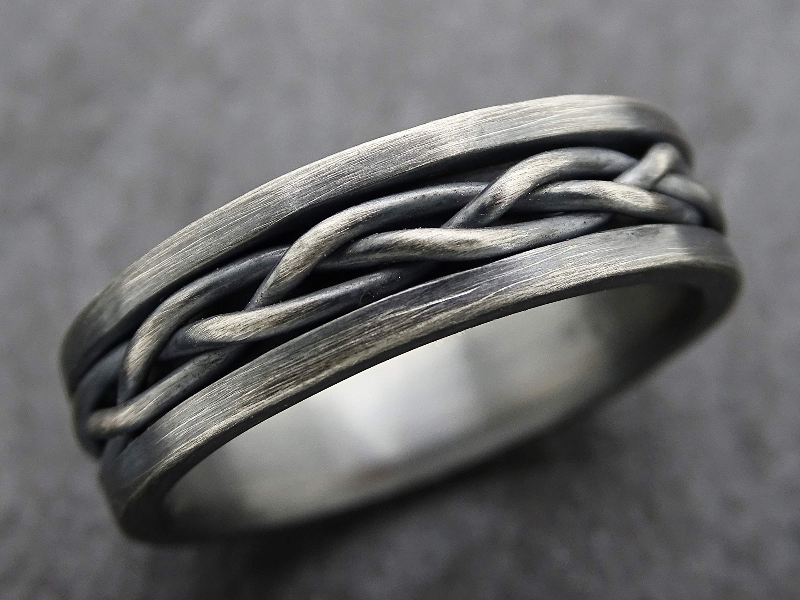 Braided Viking Ring Black Silver - Men's Wedding Band, Celtic Eternity Woven Ring, Unique Silver Gift for Him, Perfect for Weddings, Anniversaries, and Special Occasions