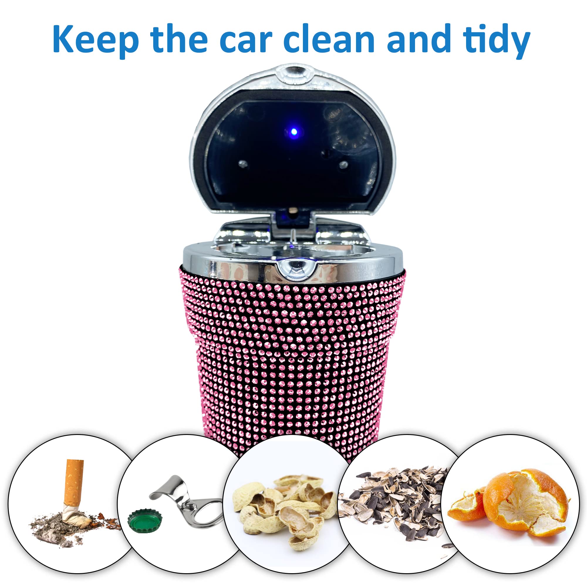 Stainless Steel Car Cigarette Ashtray with Lid & Blue LED Light - Smokeless Cup Holder Ashtray for Vehicles (Pink) | Perfect for Road Trips & Smokers on the Go