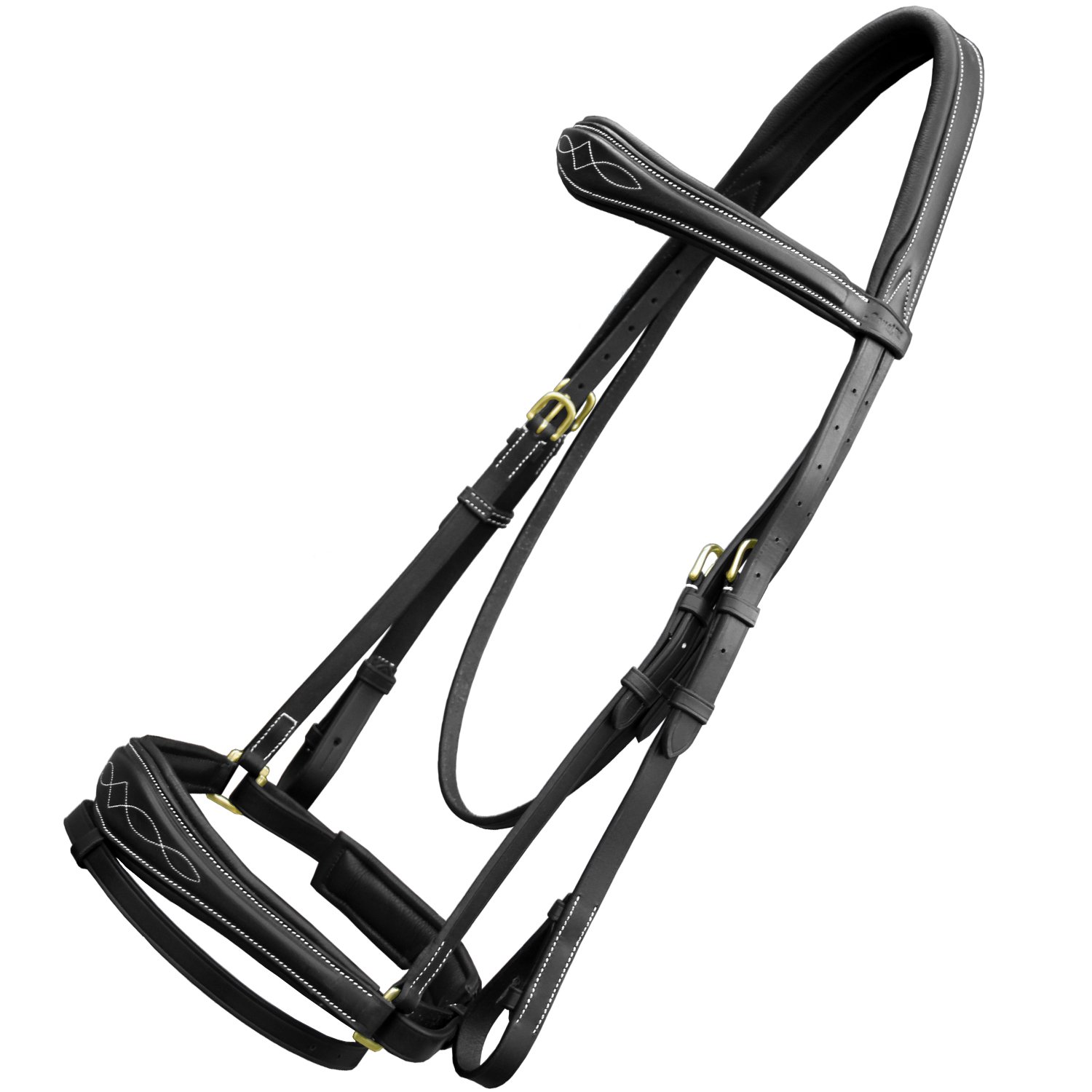 Premium Horse Dressage Bridle with Soft Padded Anatomic Crank Noseband - Comfort Fit Equestrian Bridle with Reins & Brass Buckles for Training & Competition